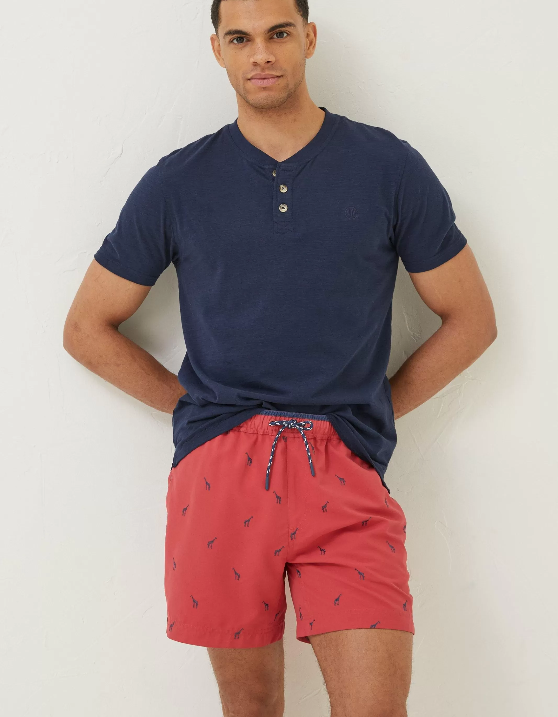 Discount FatFace Trevose Giraffe Swim Shorts Washed Red