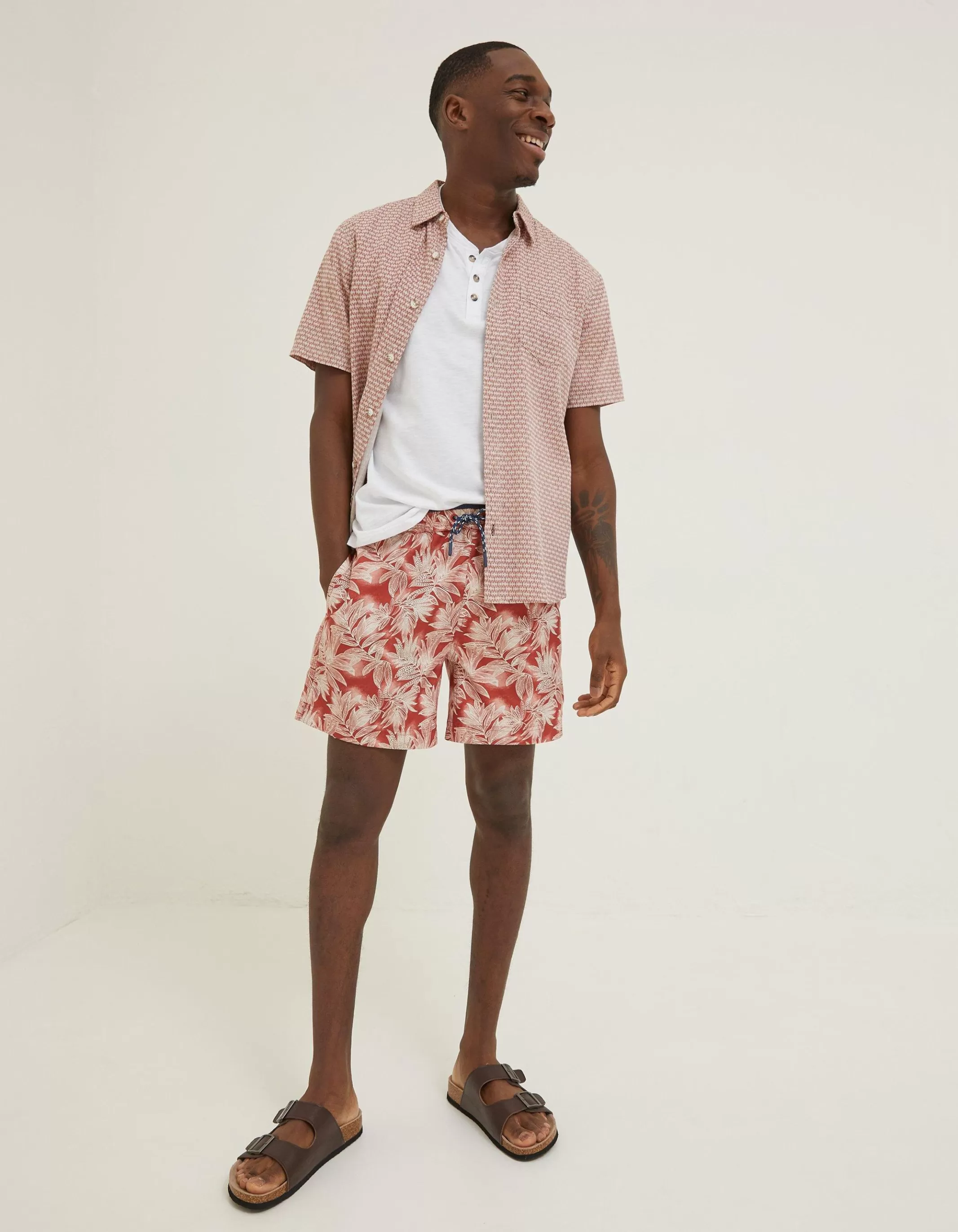 Online FatFace Trevose Leaf Print Swim Shorts Rust Red