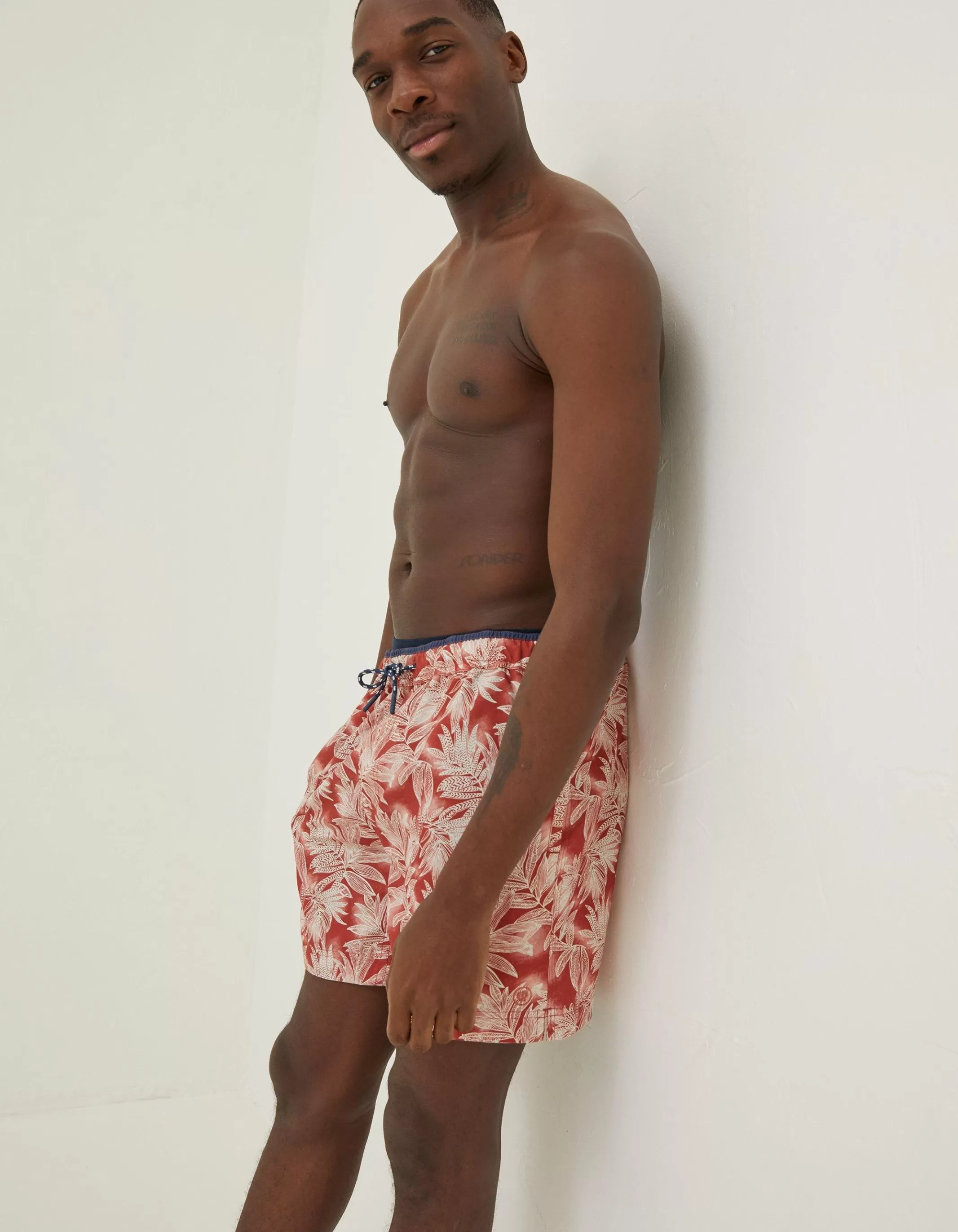 Online FatFace Trevose Leaf Print Swim Shorts Rust Red