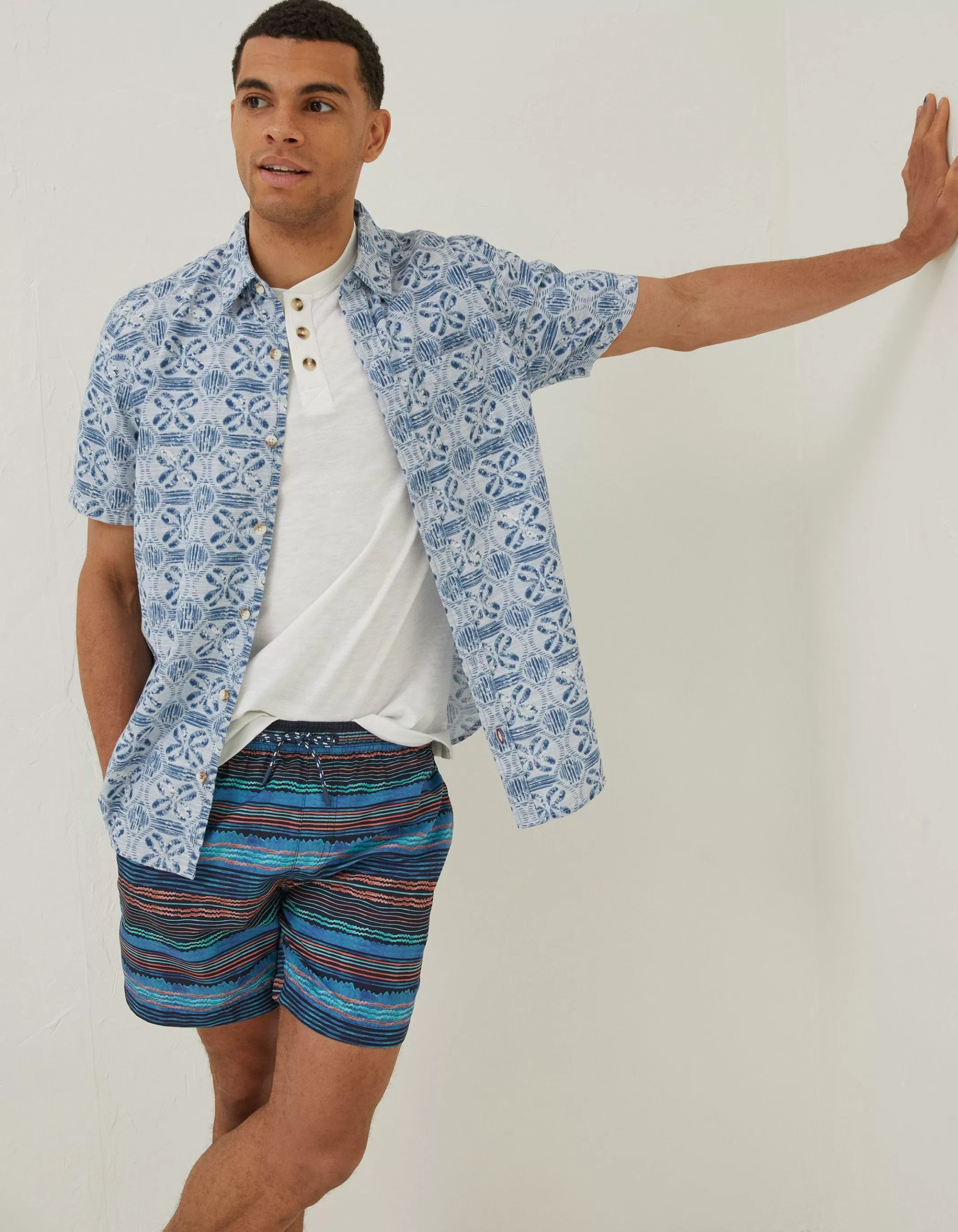 New FatFace Trevose Scribble Swim Shorts Navy