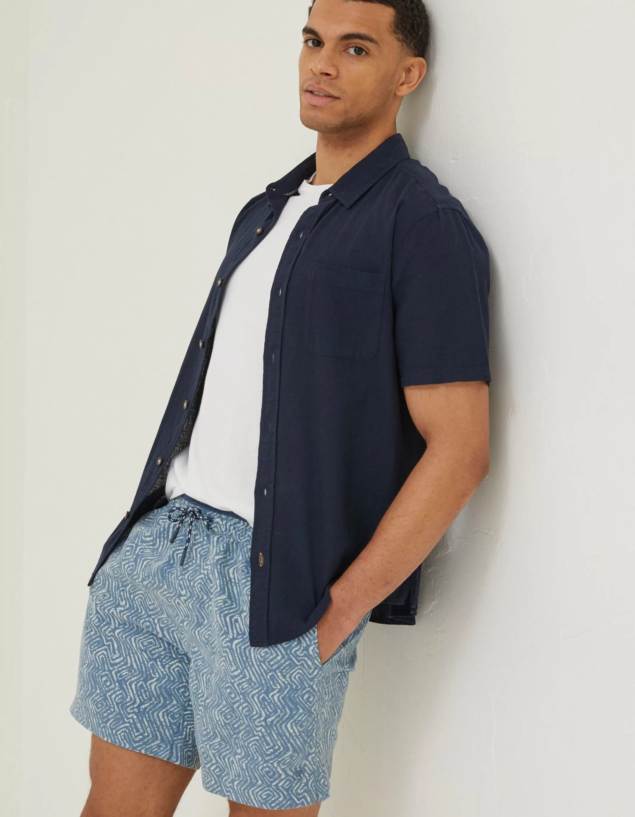 Hot FatFace Trevose Tile Print Swim Shorts Washed Blue