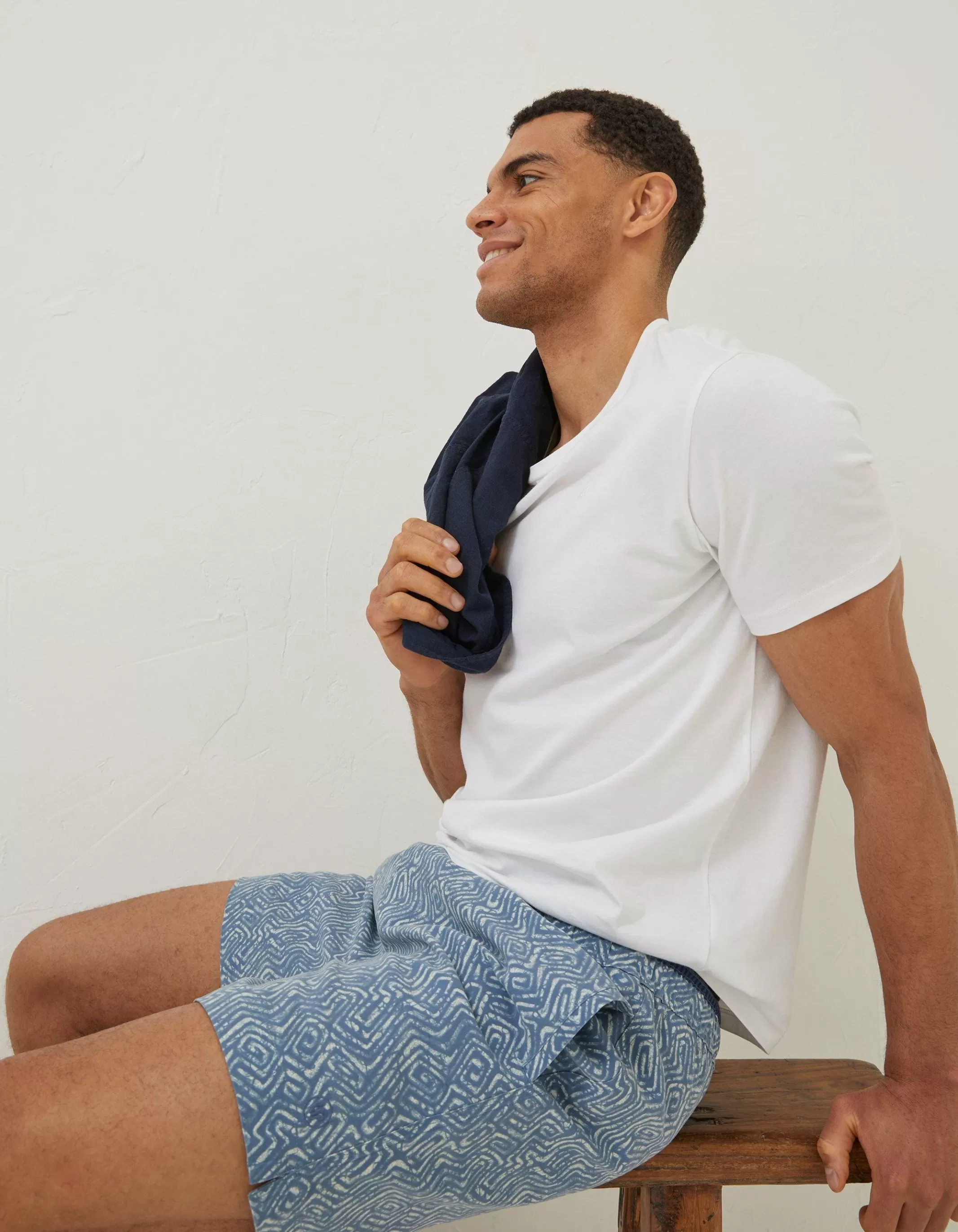 Hot FatFace Trevose Tile Print Swim Shorts Washed Blue