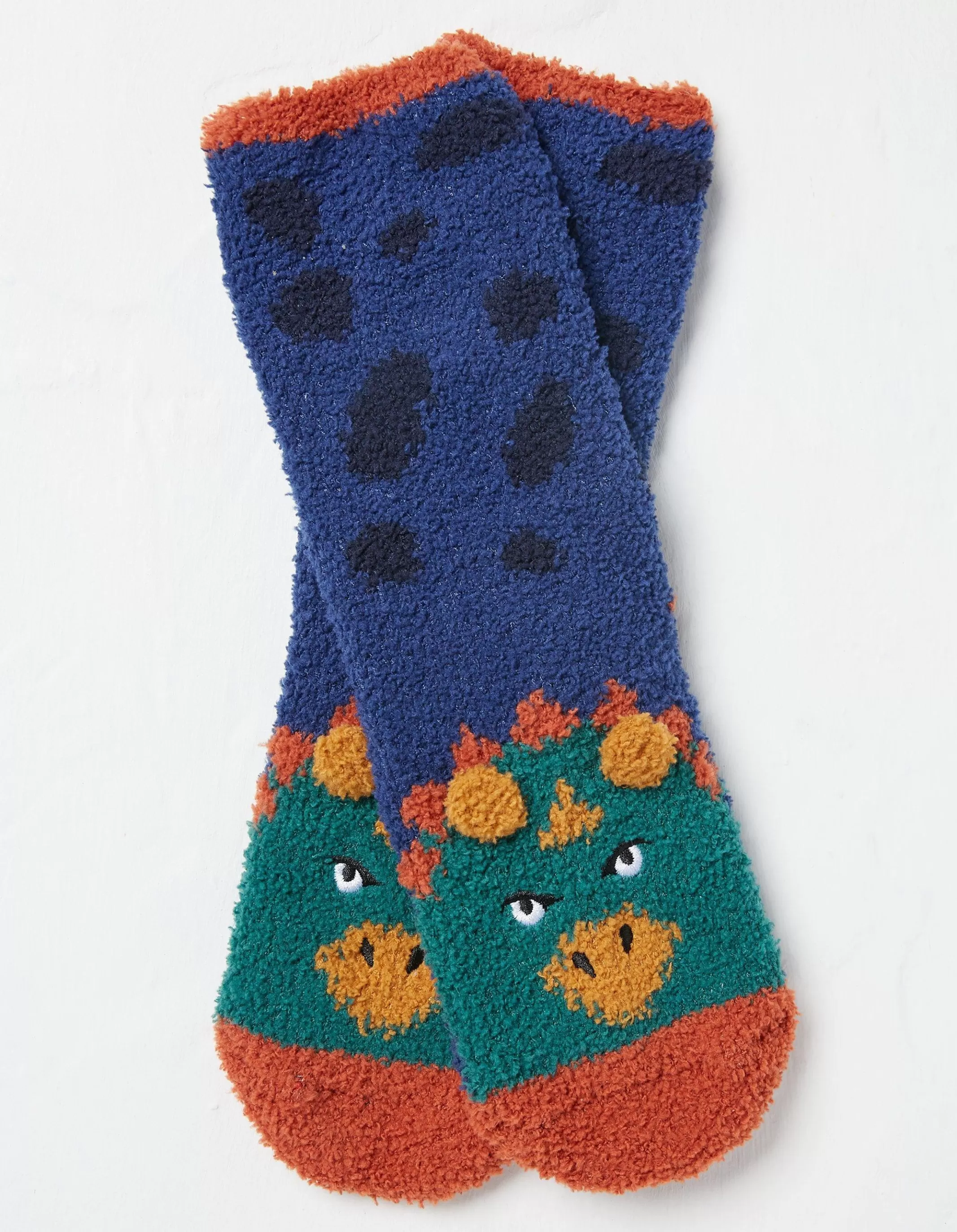 Outlet FatFace Triceratops Fluffy Socks Cobalt Blue