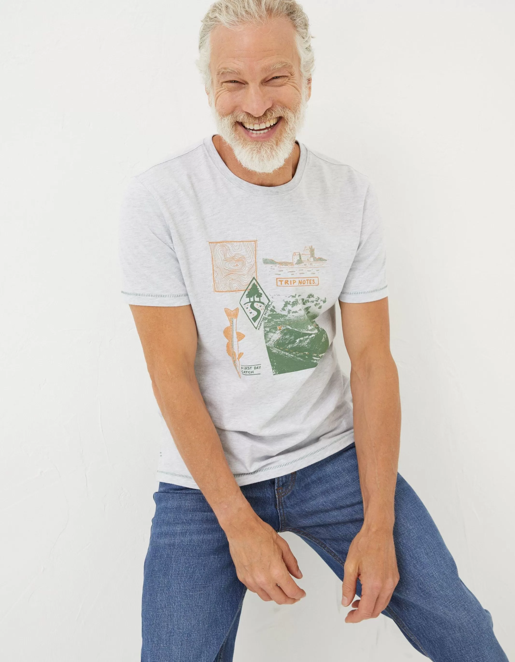 Sale FatFace Trip Notes Printed T-Shirt Light Grey
