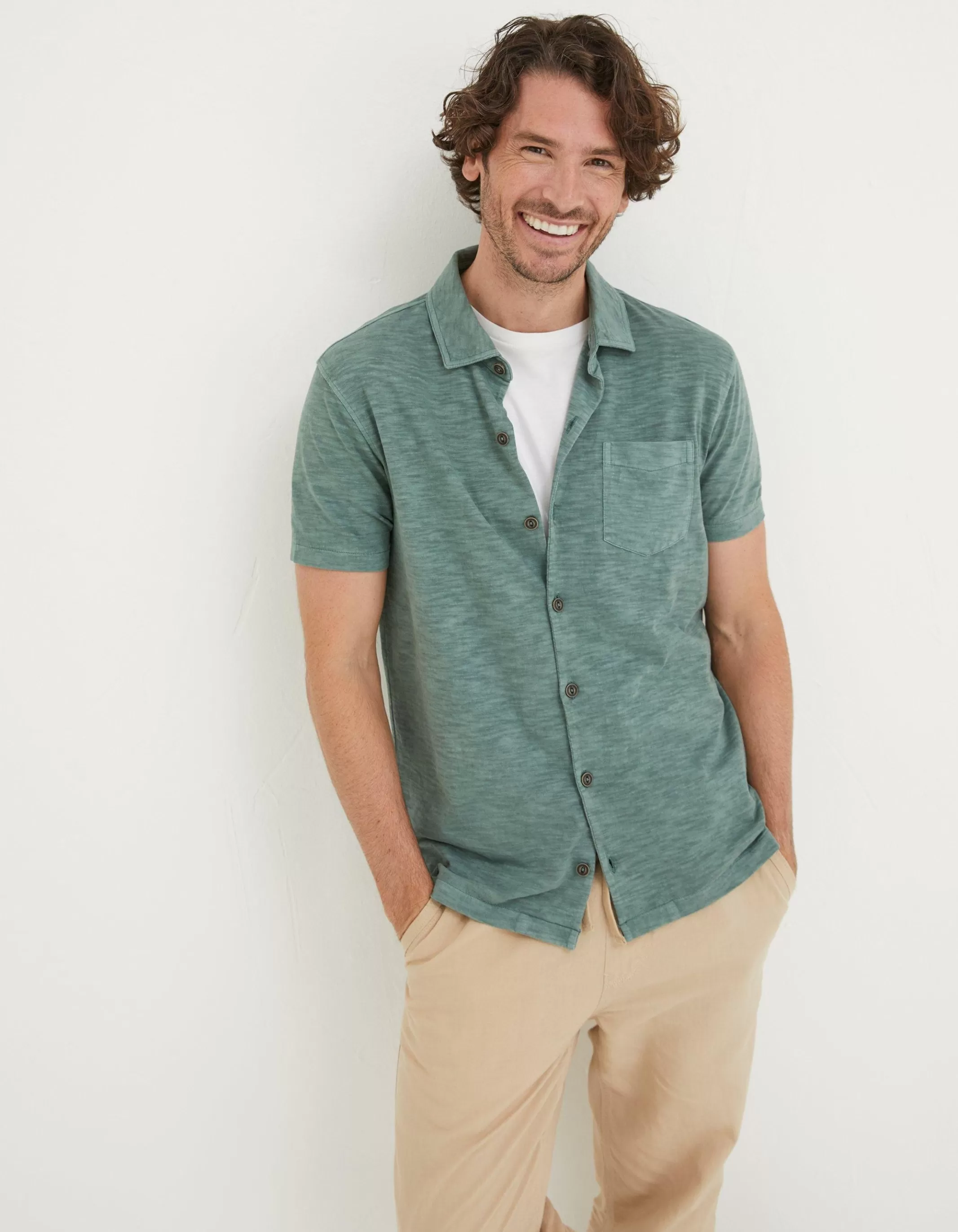 Hot FatFace Truro Jersey Shirt Teal Green