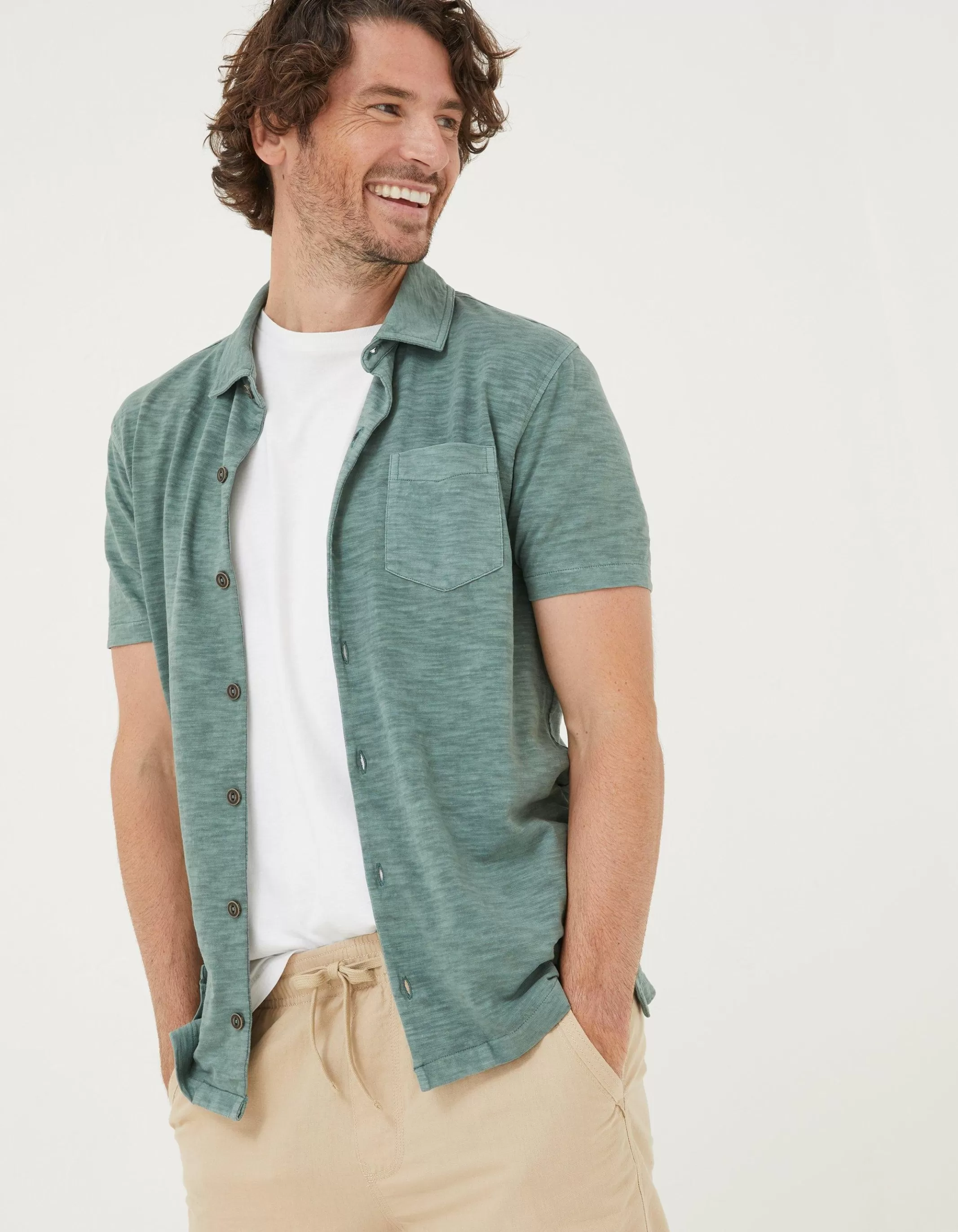 Hot FatFace Truro Jersey Shirt Teal Green