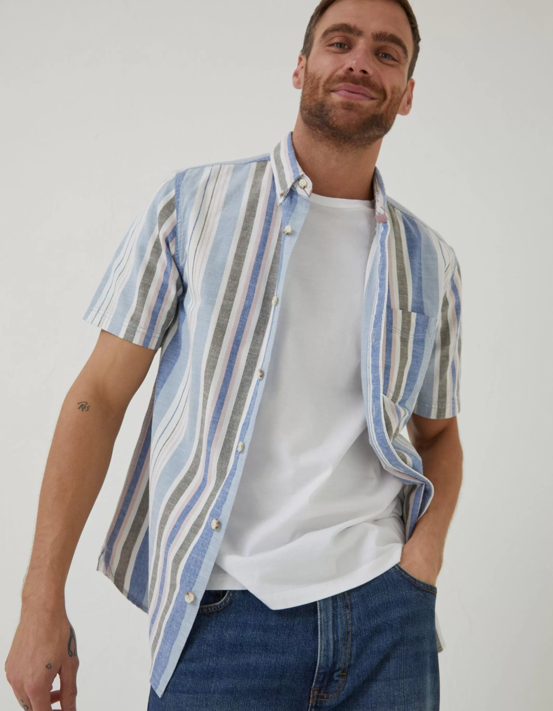 Shop FatFace Tynemouth Stripe Shirt Chamb Blue