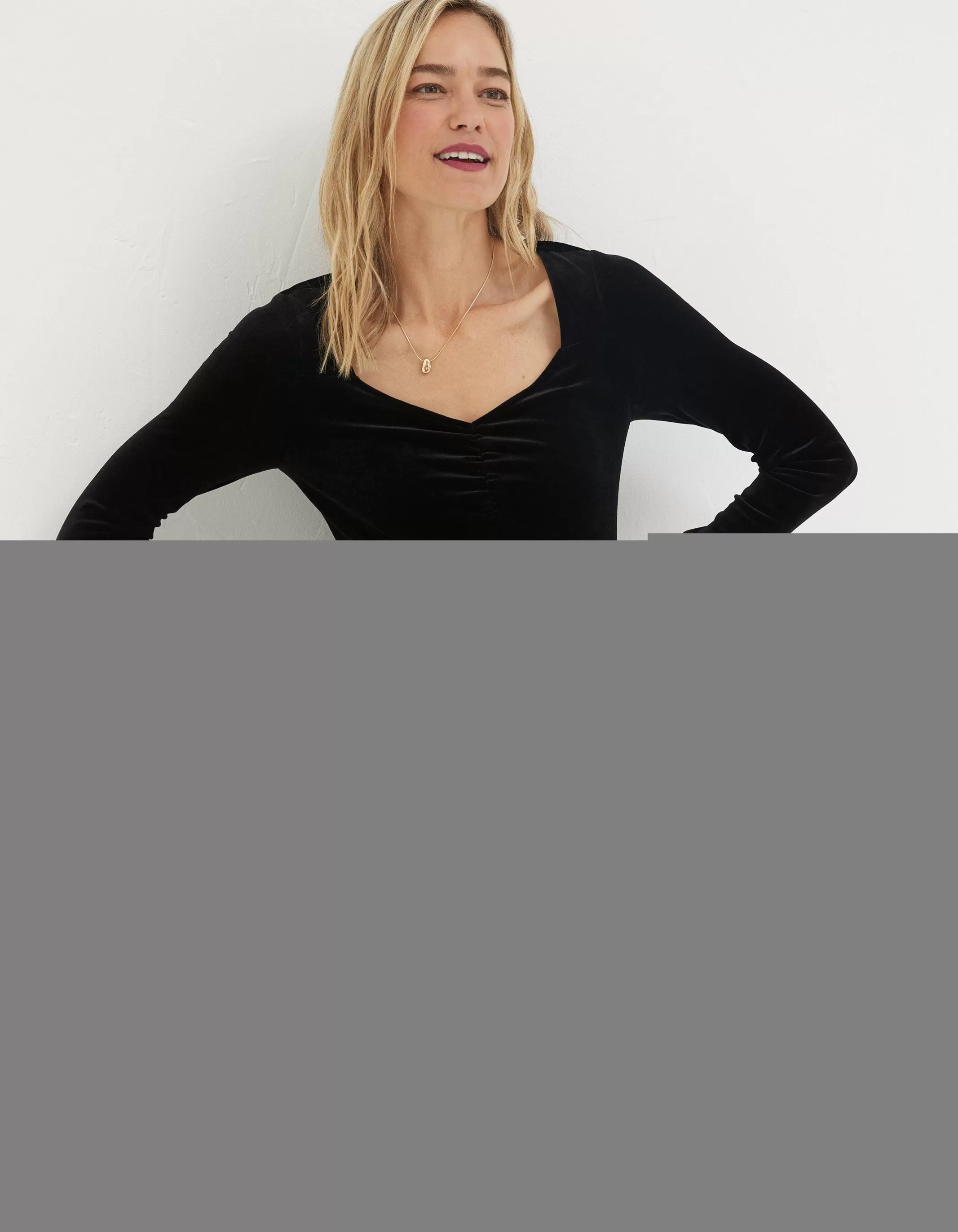 Cheap FatFace Valerie Velvet Top Black