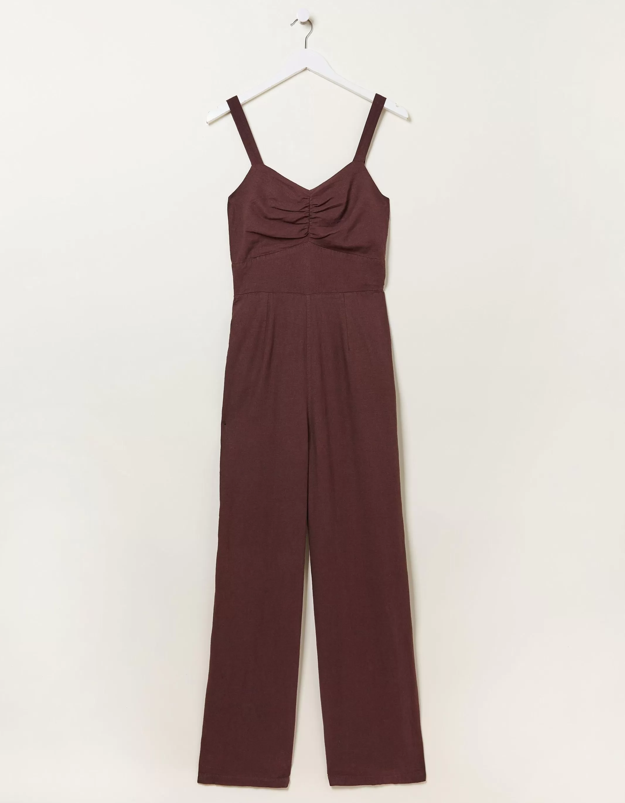 New FatFace Vic Linen Jumpsuit Dark Brown