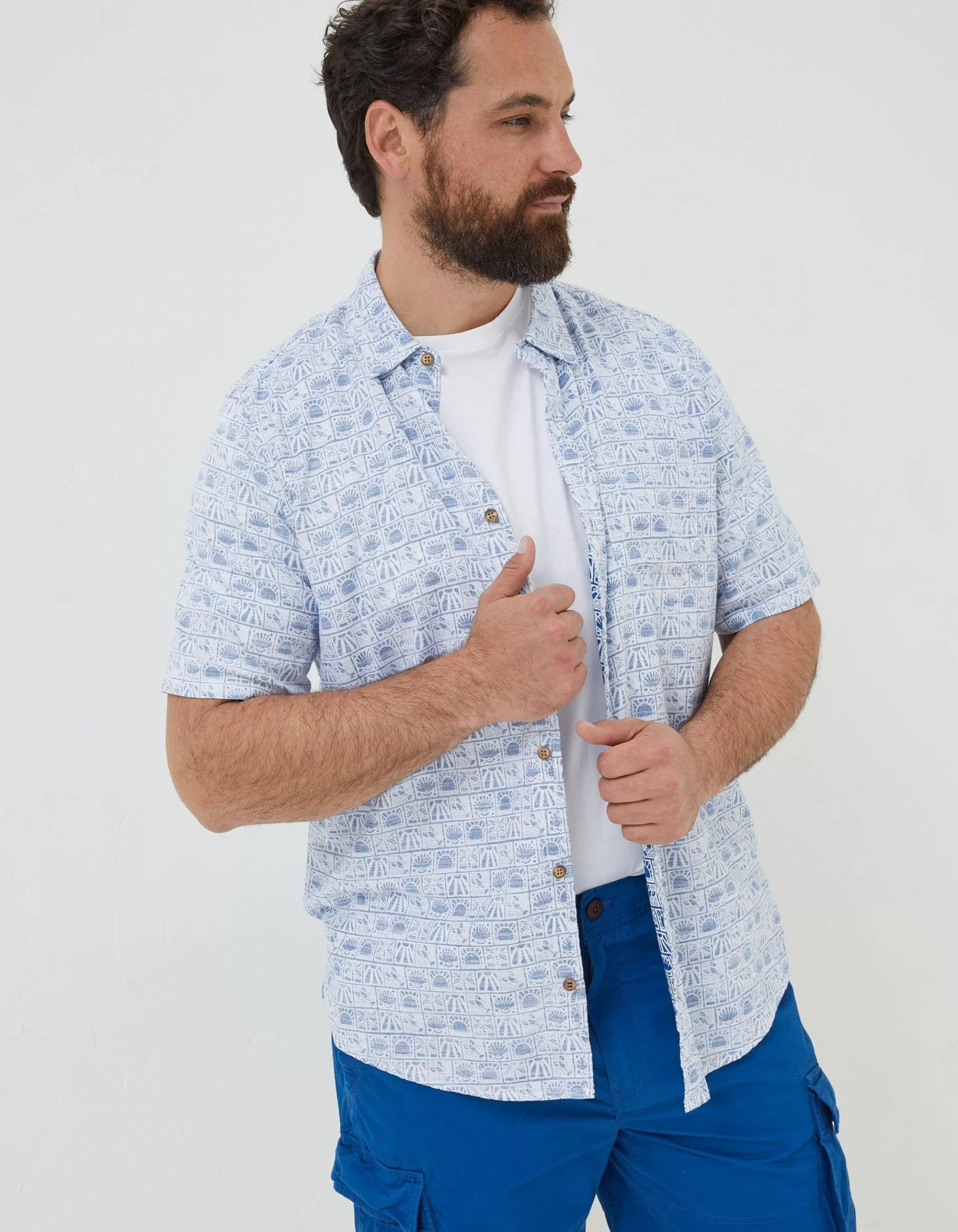 Online FatFace Vintage Tile Print Shirt Light Blue