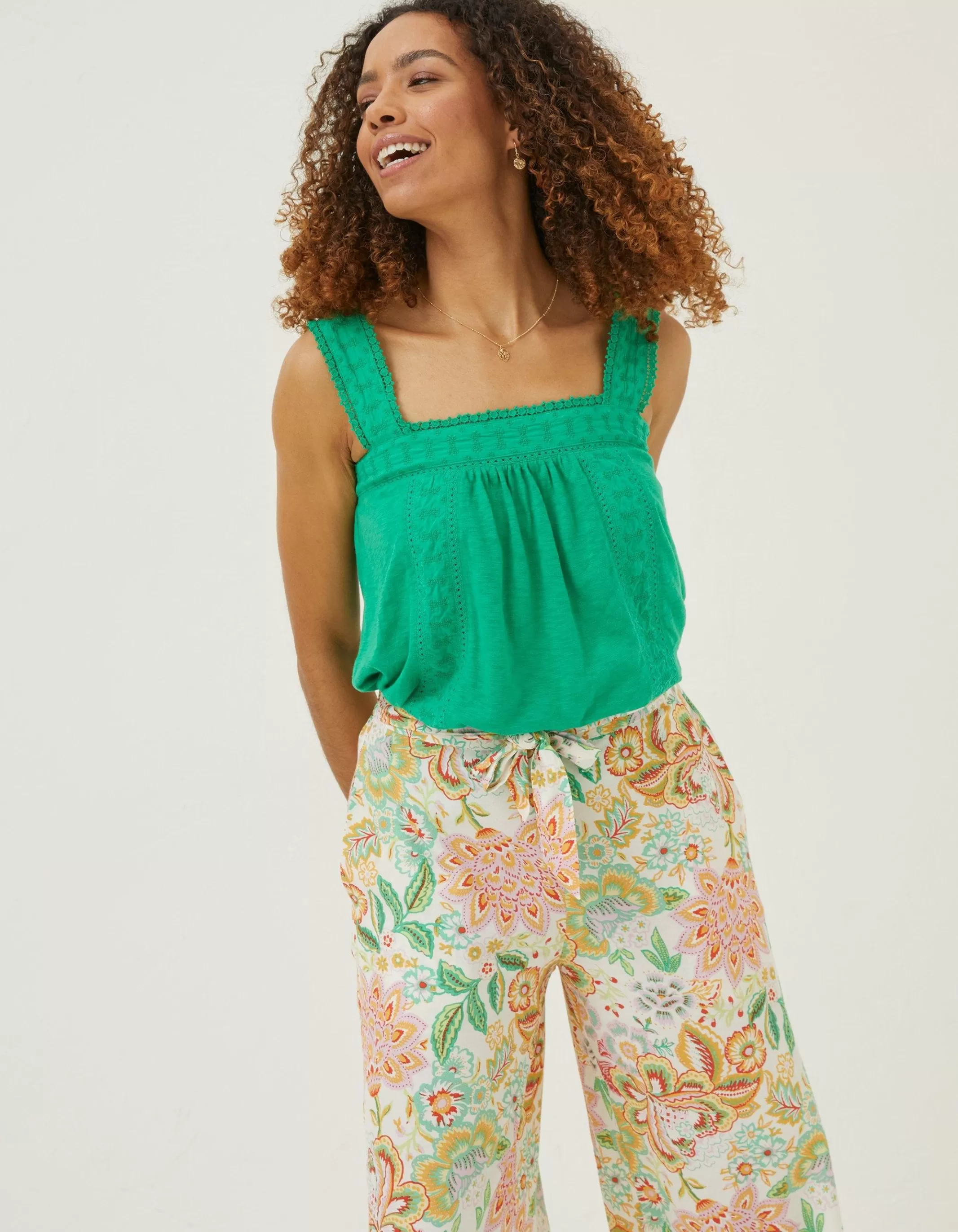 Shop FatFace Viv Embroidered Cami Green