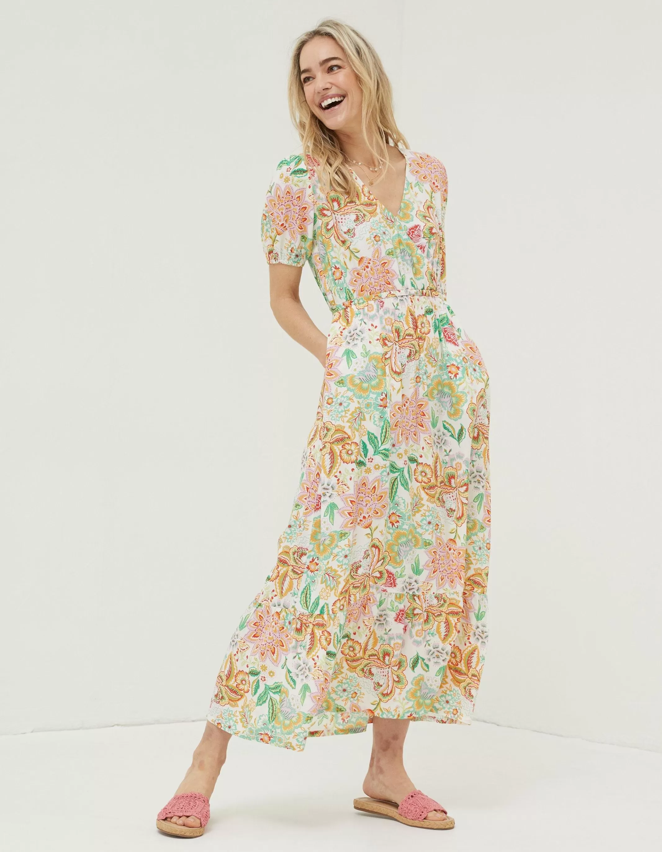 Clearance FatFace Vivvie Paradise Midi Dress Ivory