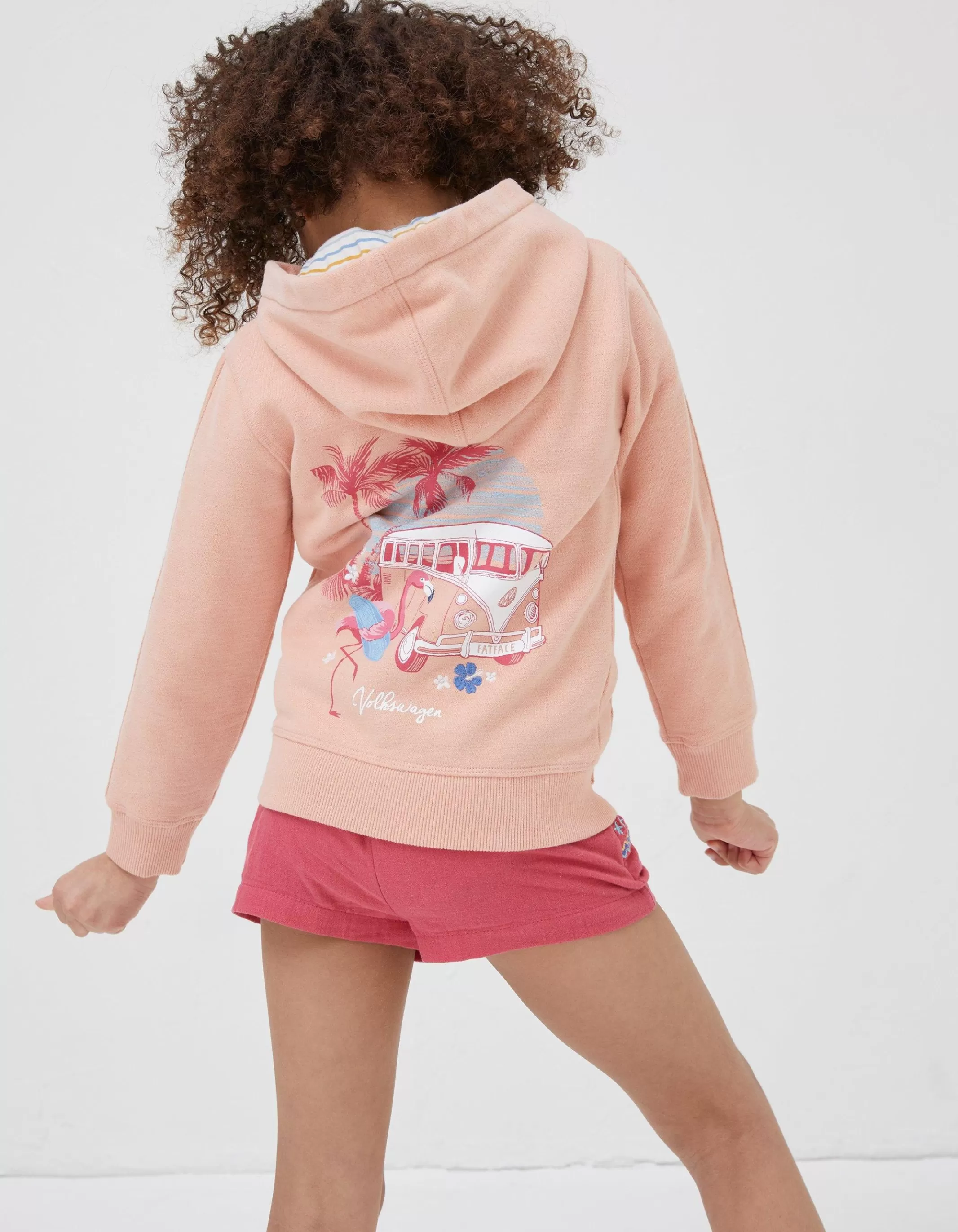 New FatFace Vw Graphic Sweat Zip Through Hoodie Coral Pink