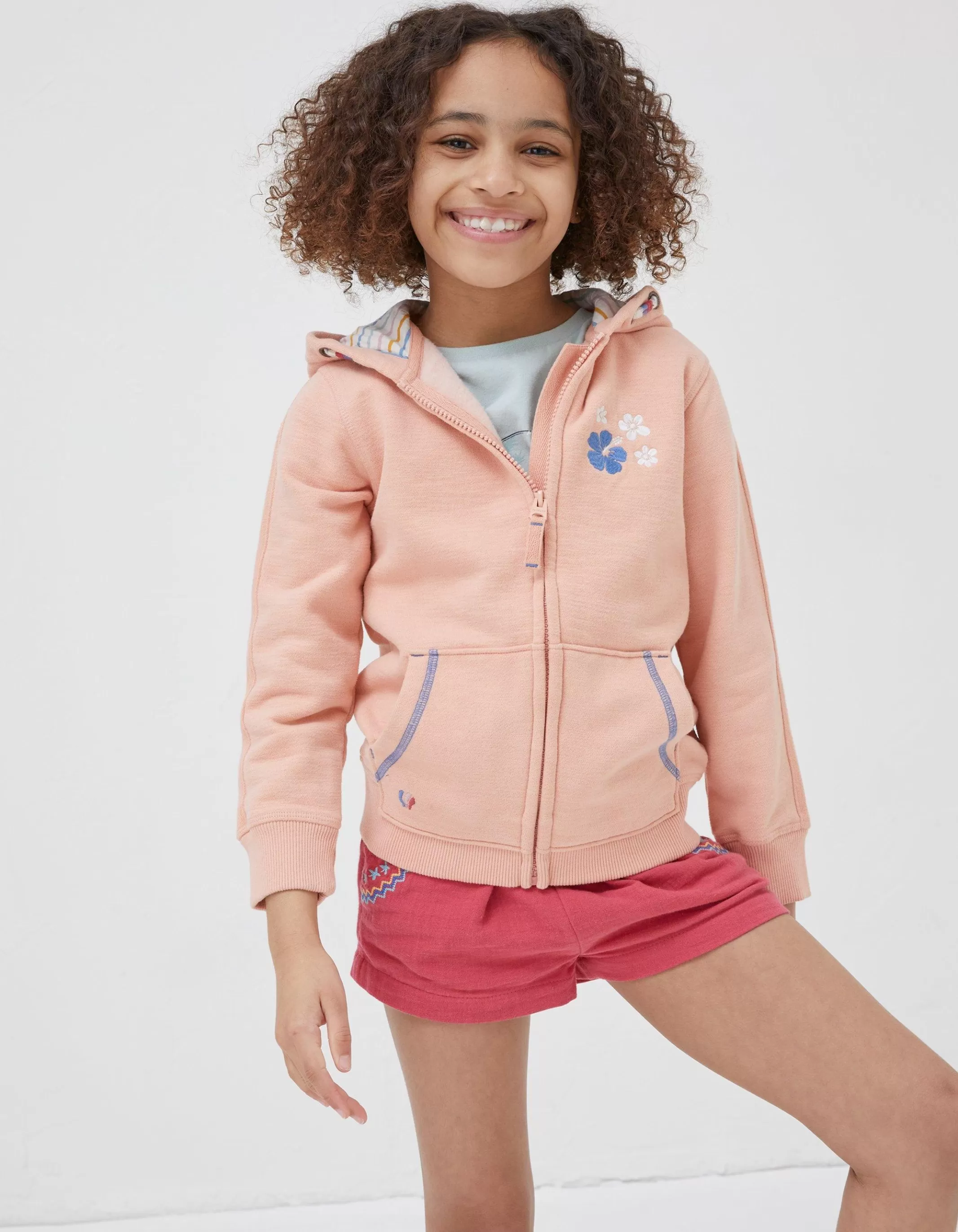 New FatFace Vw Graphic Sweat Zip Through Hoodie Coral Pink