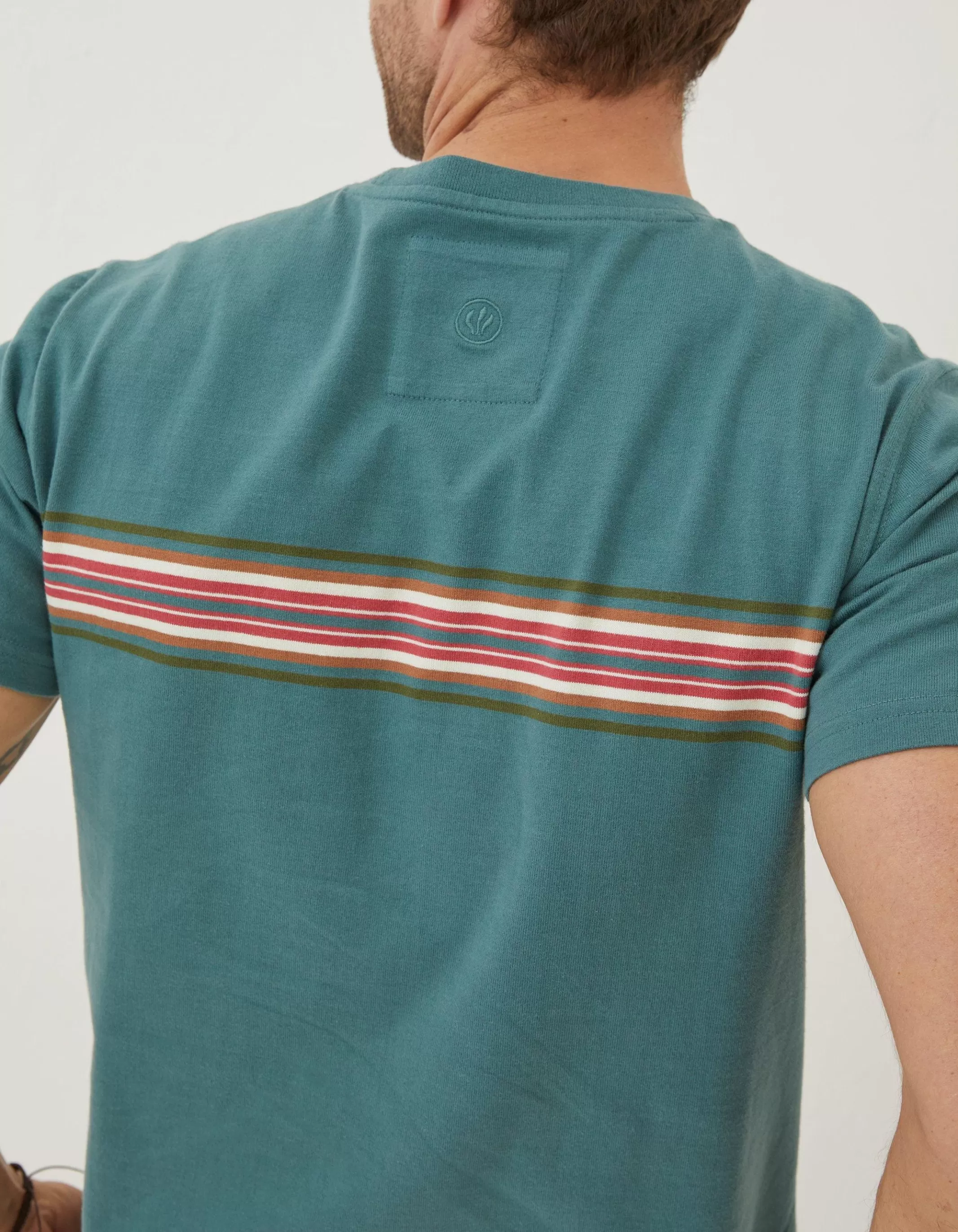 Fashion FatFace West Bay Chest Stripe T-Shirt Teal Green