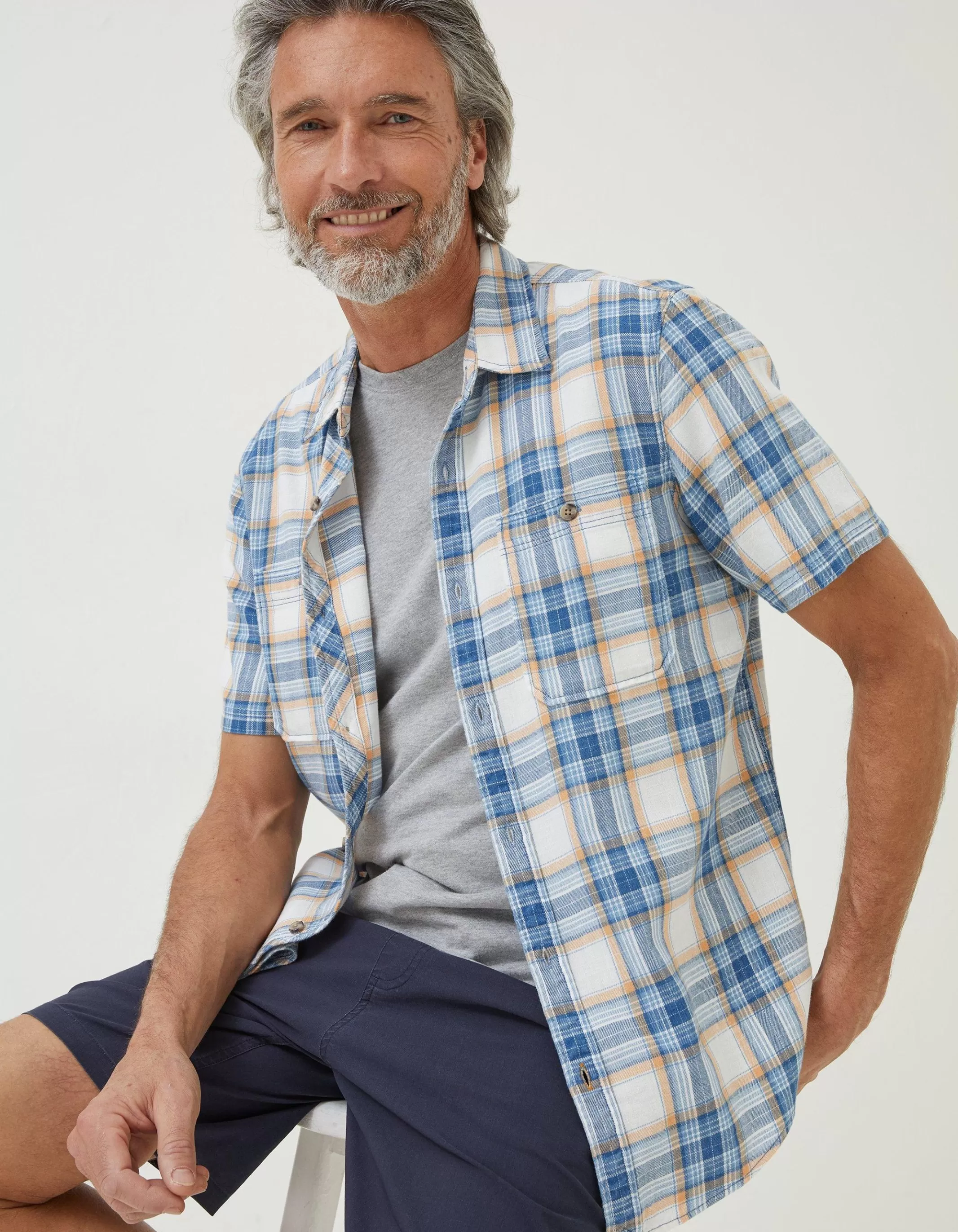 Hot FatFace Westly Check Shirt Washed Blue