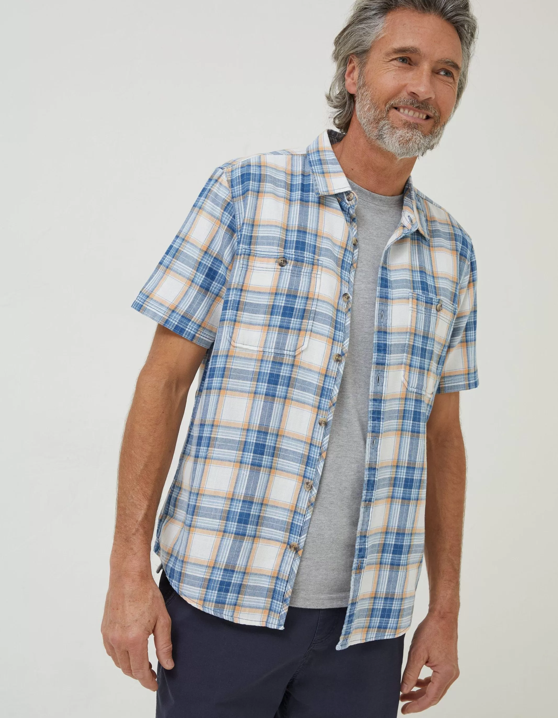 Hot FatFace Westly Check Shirt Washed Blue