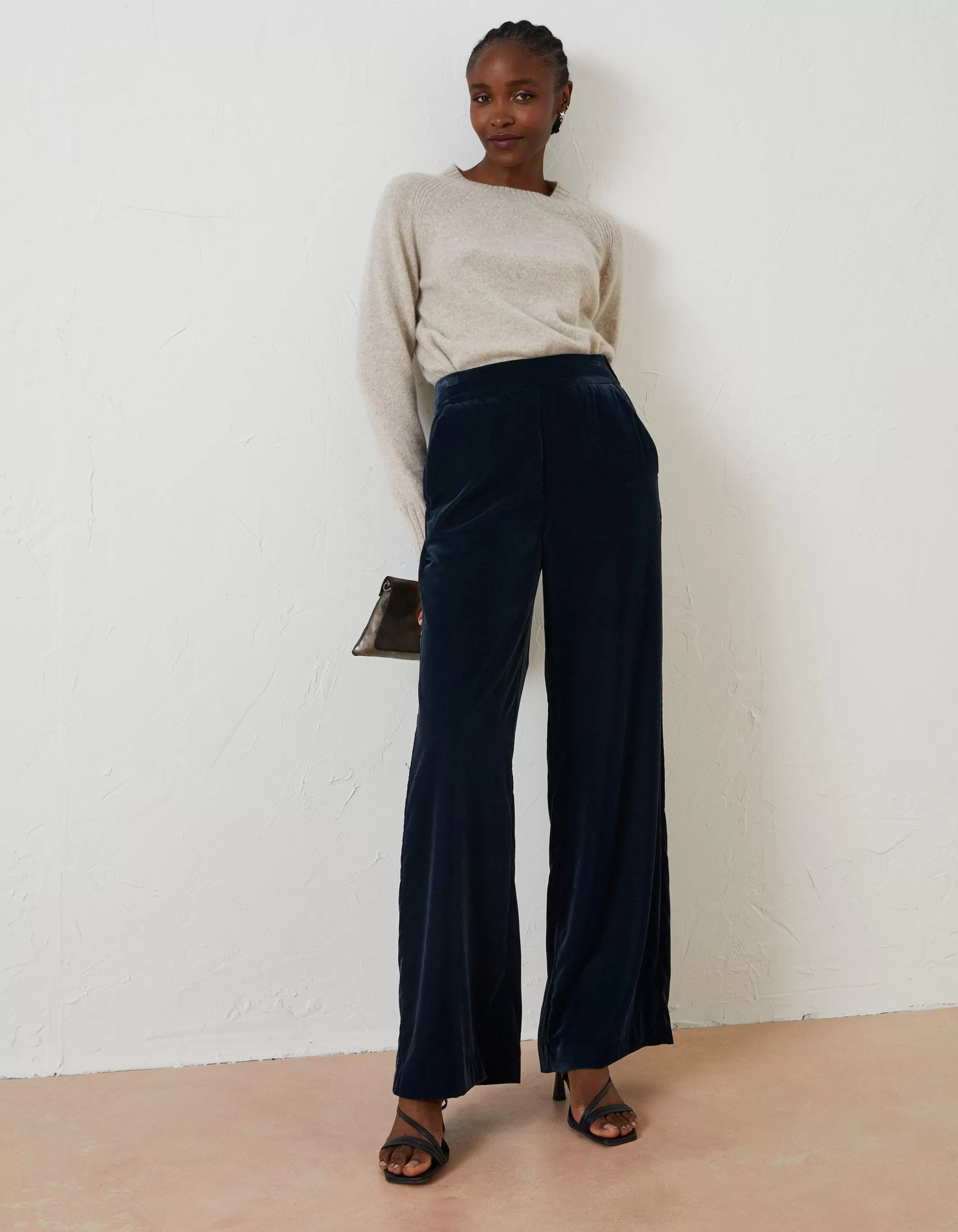 Store FatFace Wide Leg Velvet Trousers Dark Navy