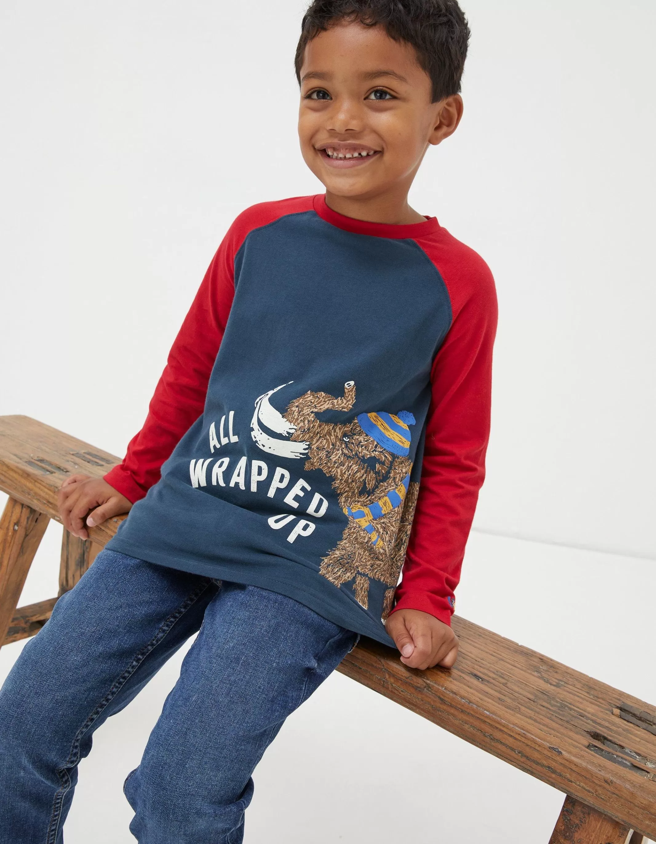 Outlet FatFace Wilfred Woolly Mammoth Graphic Tee Navy