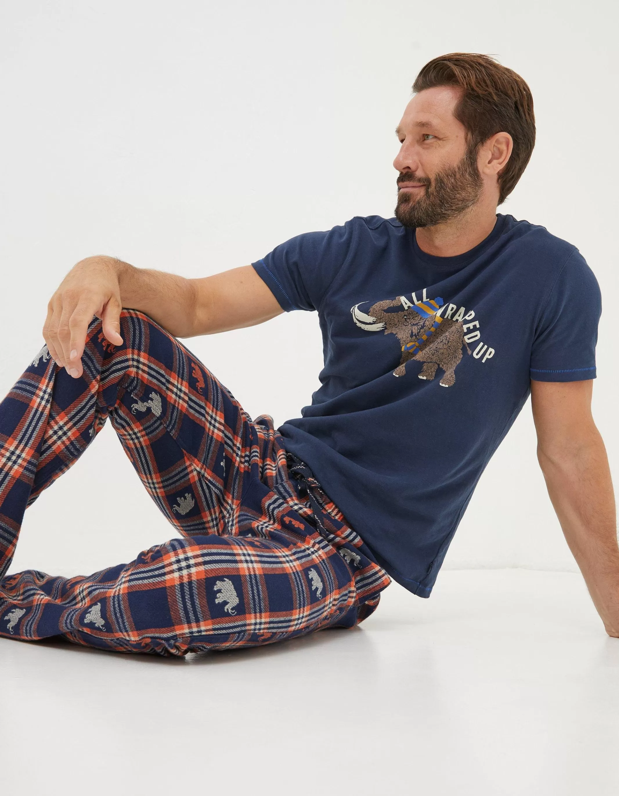 Best FatFace Wilfred Woolly Mammoth Graphic T-Shirt Navy