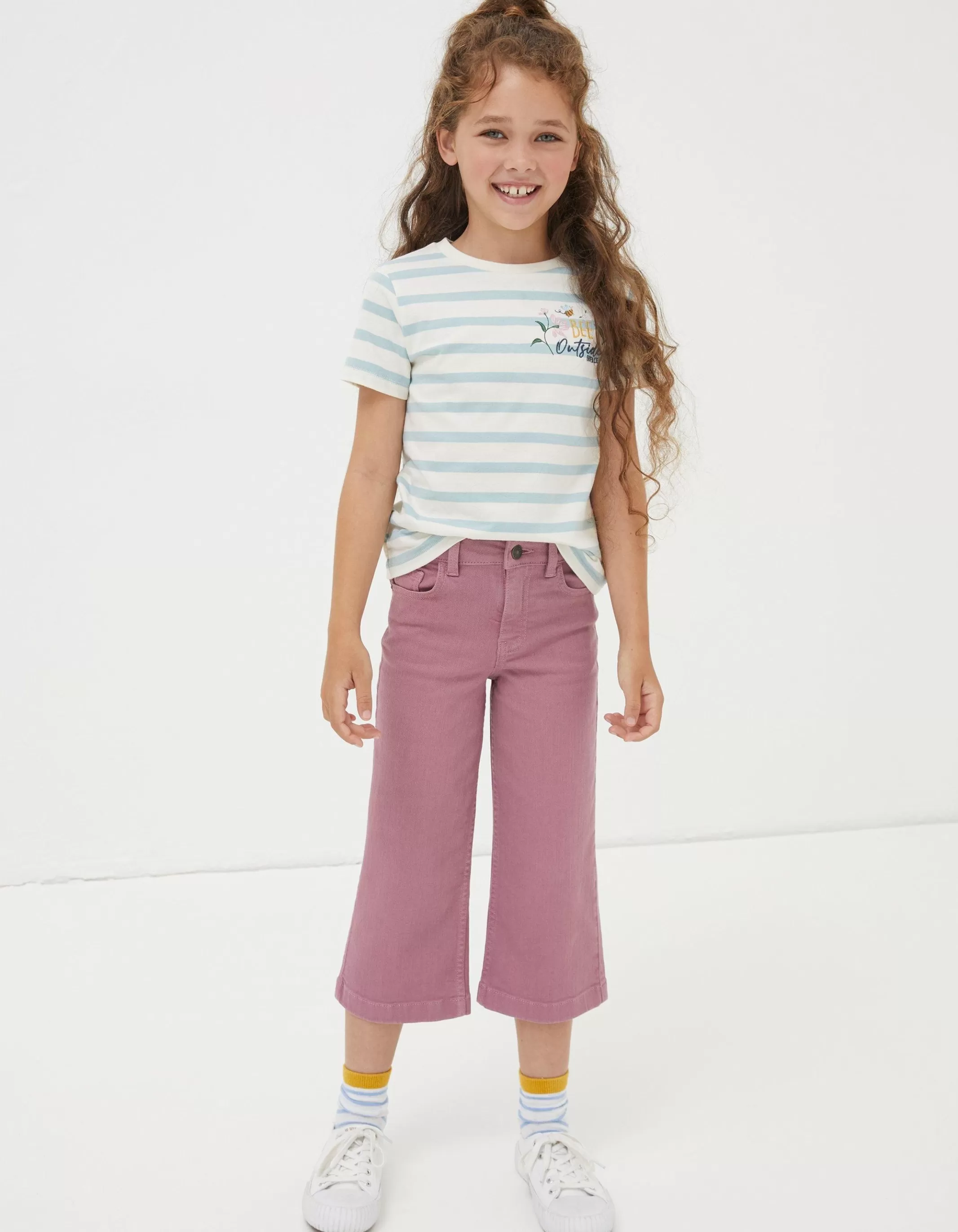 Best Sale FatFace Willow Wide Leg Coloured Cropped Jeans Light Pink