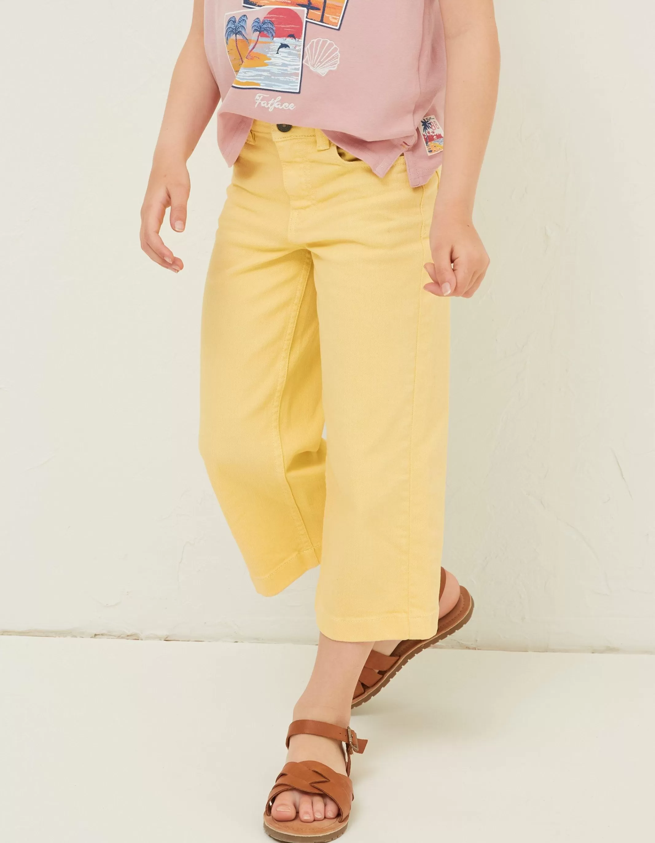 Store FatFace Willow Wide Leg Coloured Cropped Jeans Yellow