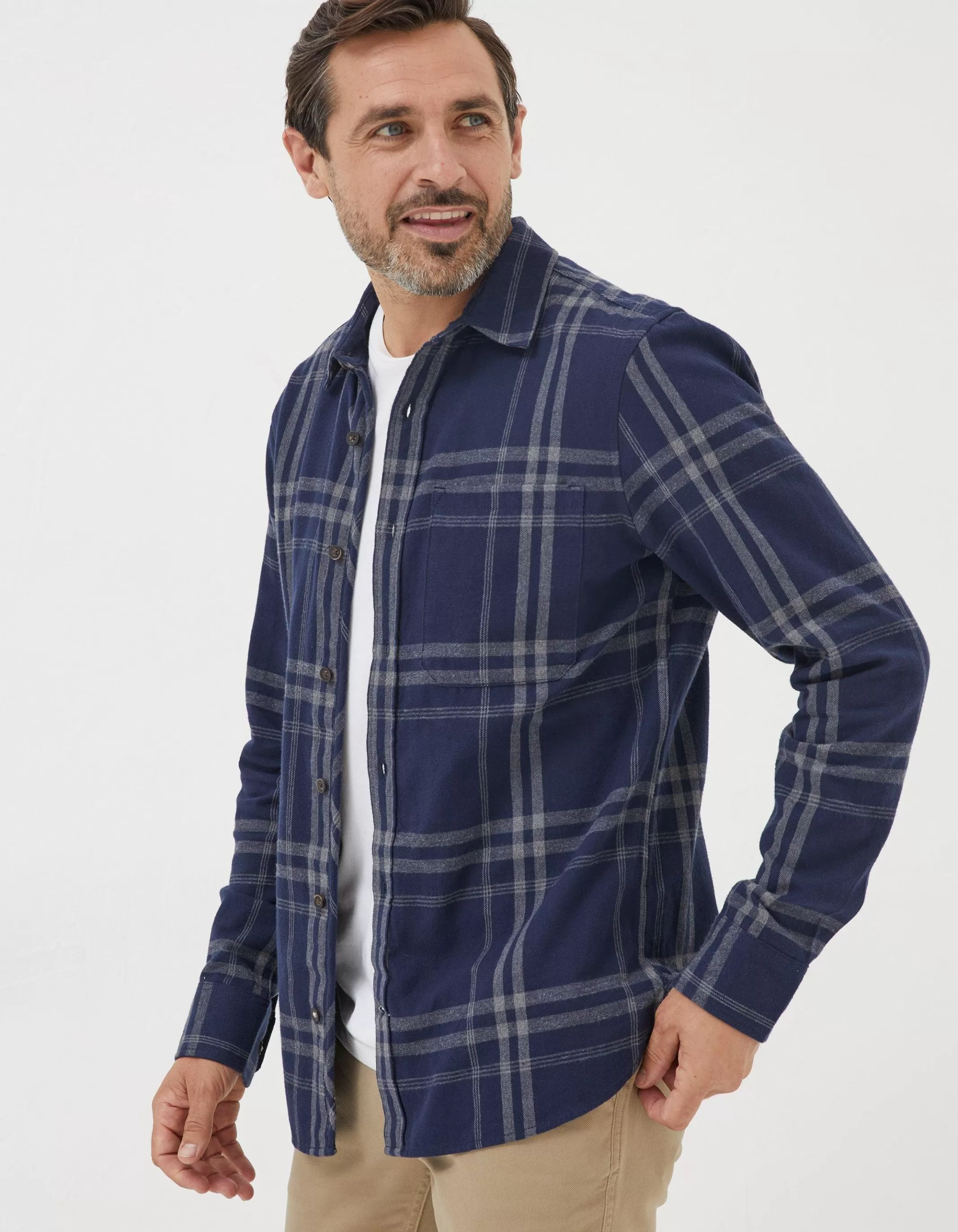 Hot FatFace Windowpane Check Shirt Navy Marl