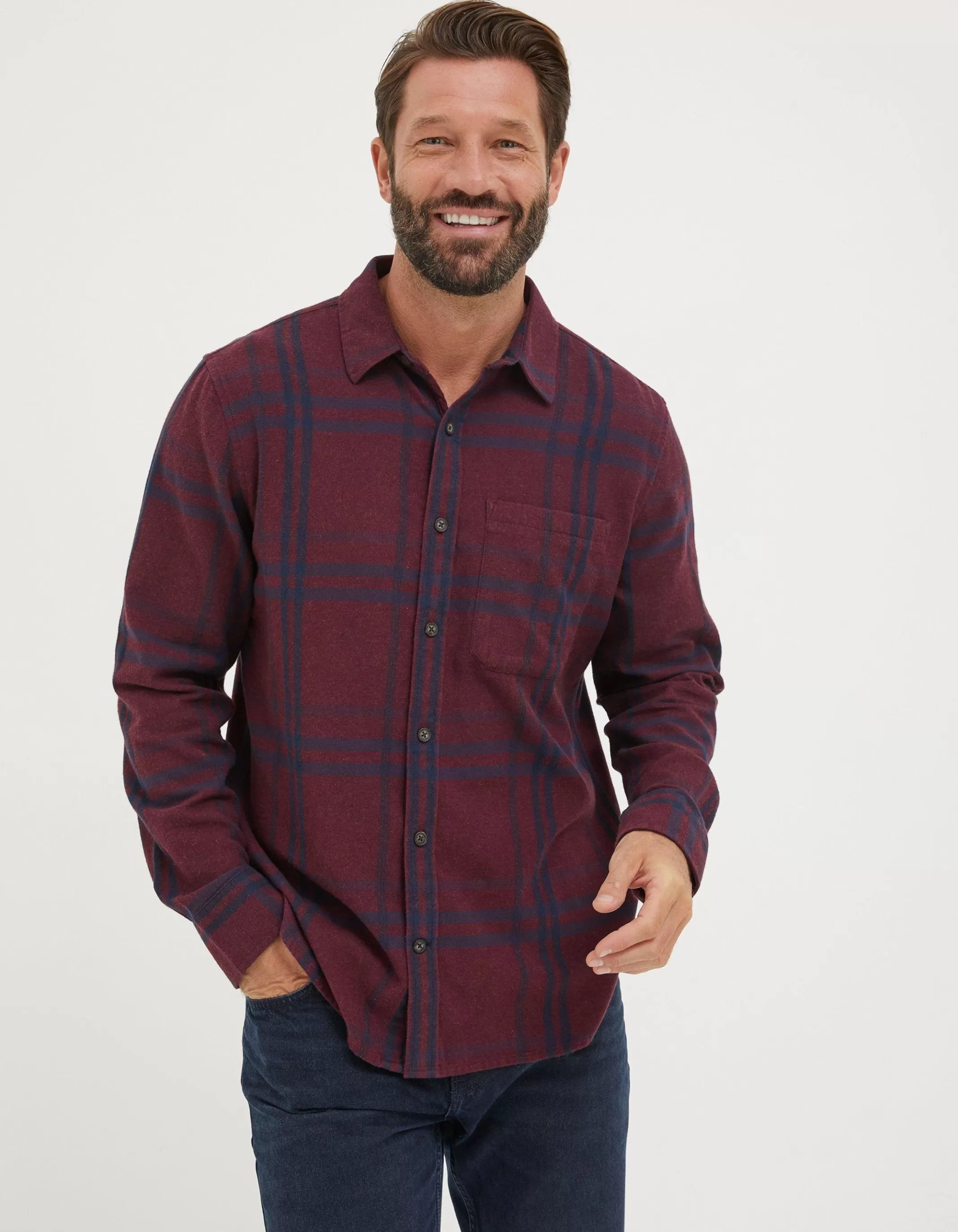 Store FatFace Windowpane Check Shirt Burg Marl