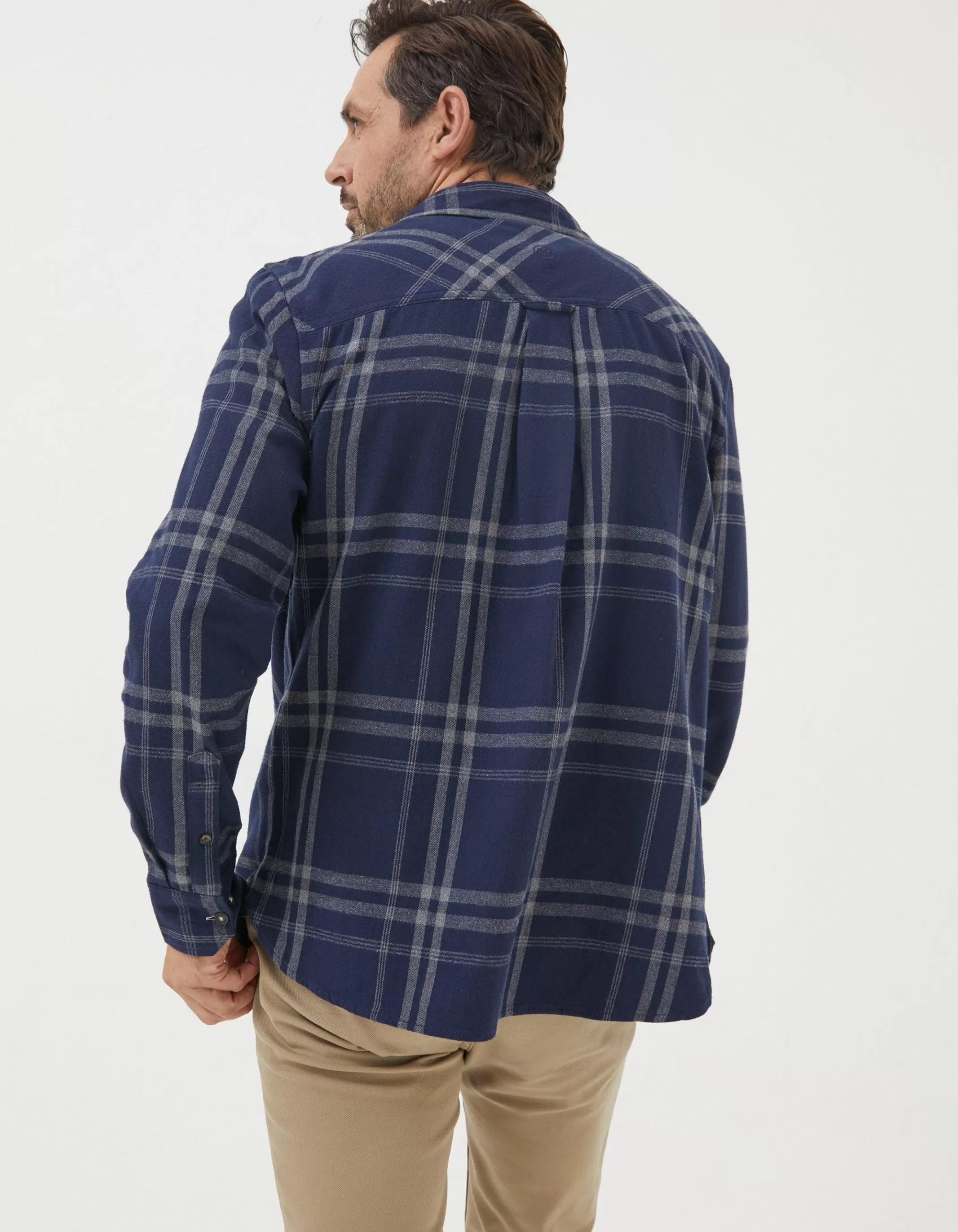 Hot FatFace Windowpane Check Shirt Navy Marl