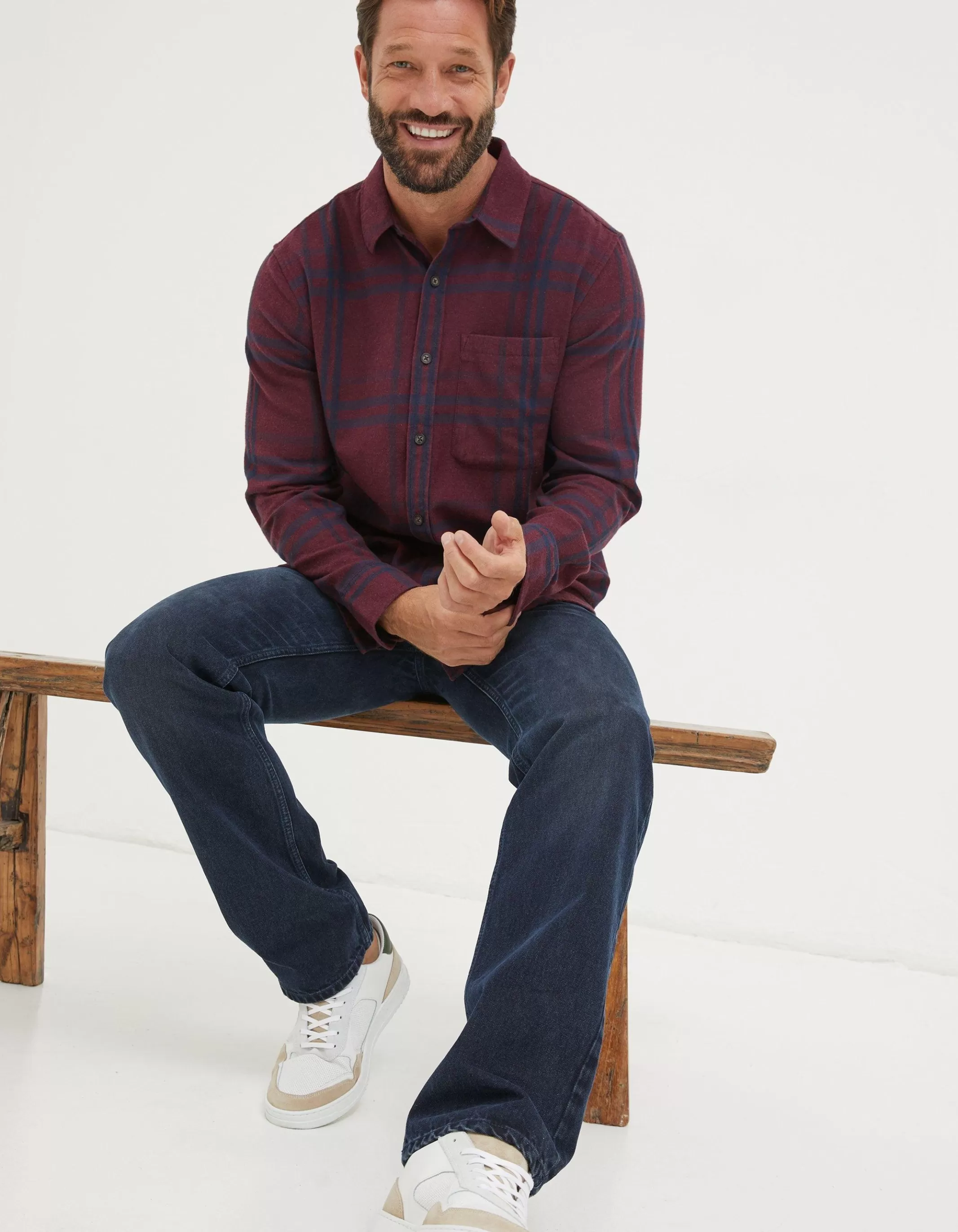 Store FatFace Windowpane Check Shirt Burg Marl