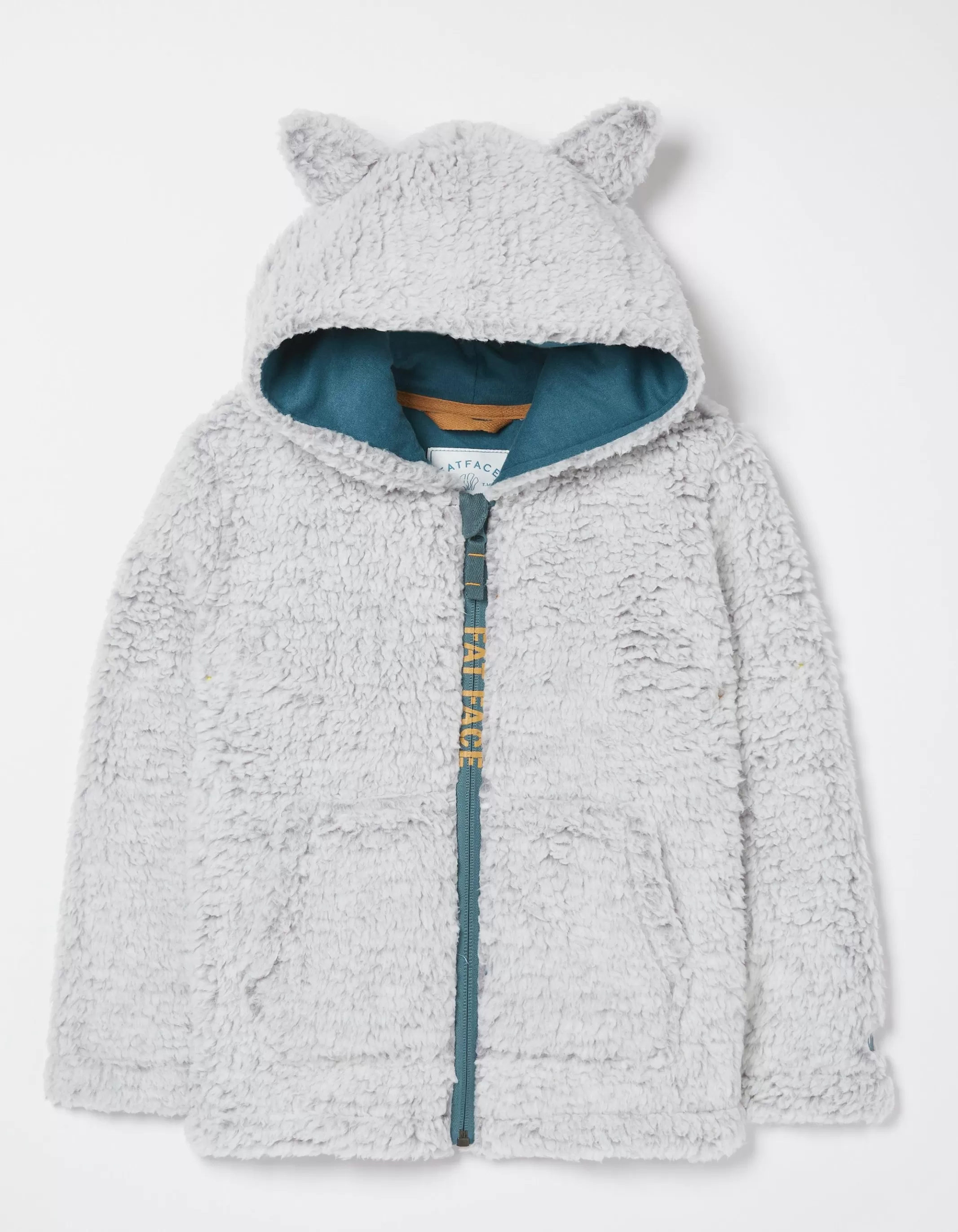 New FatFace Wolf Fleece Zip Through Hoodie Grey Marl