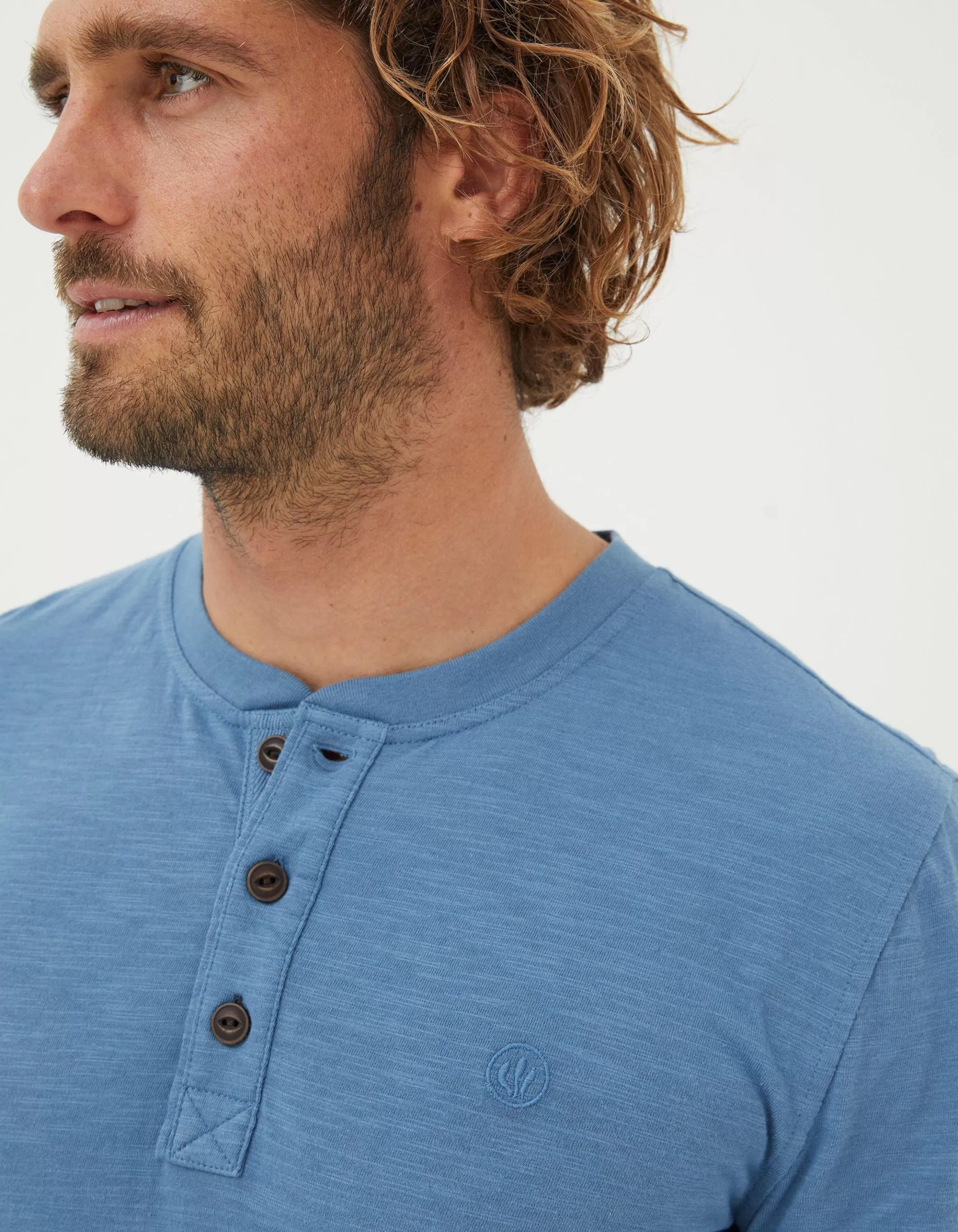Shop FatFace Woodside Slub Cotton Henley Light Denim Blue