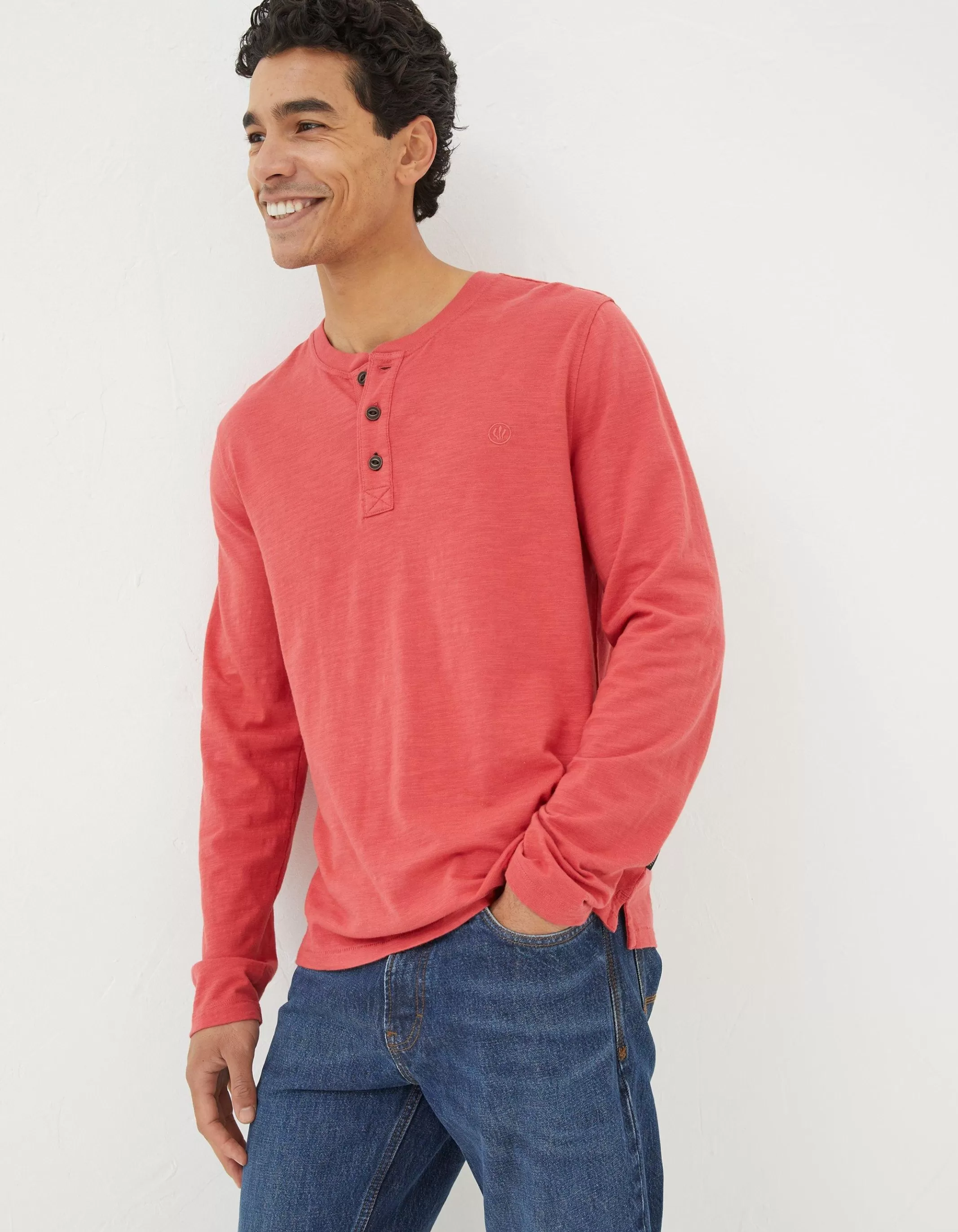 Discount FatFace Woodside Slub Cotton Henley Coral Pink