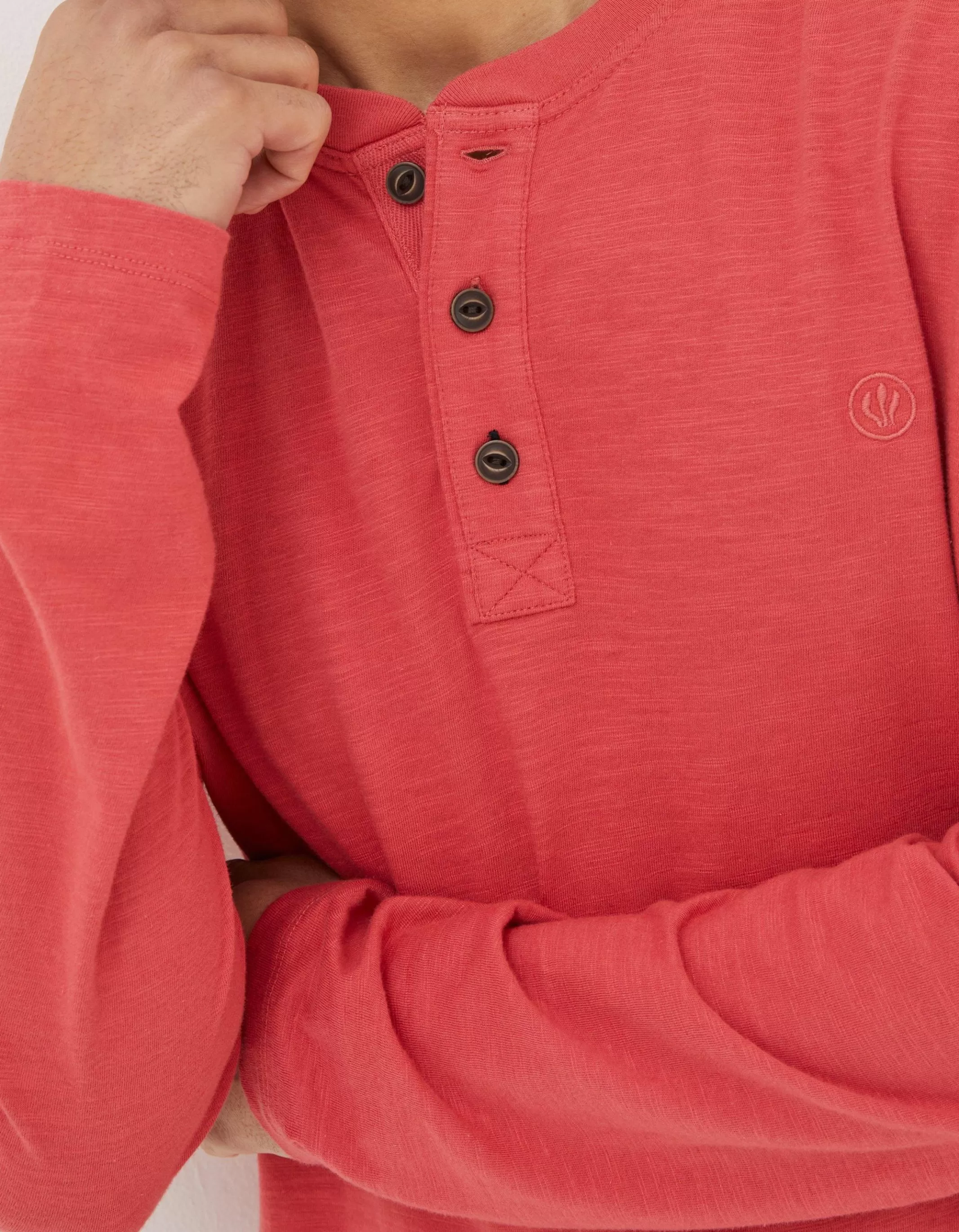 Discount FatFace Woodside Slub Cotton Henley Coral Pink