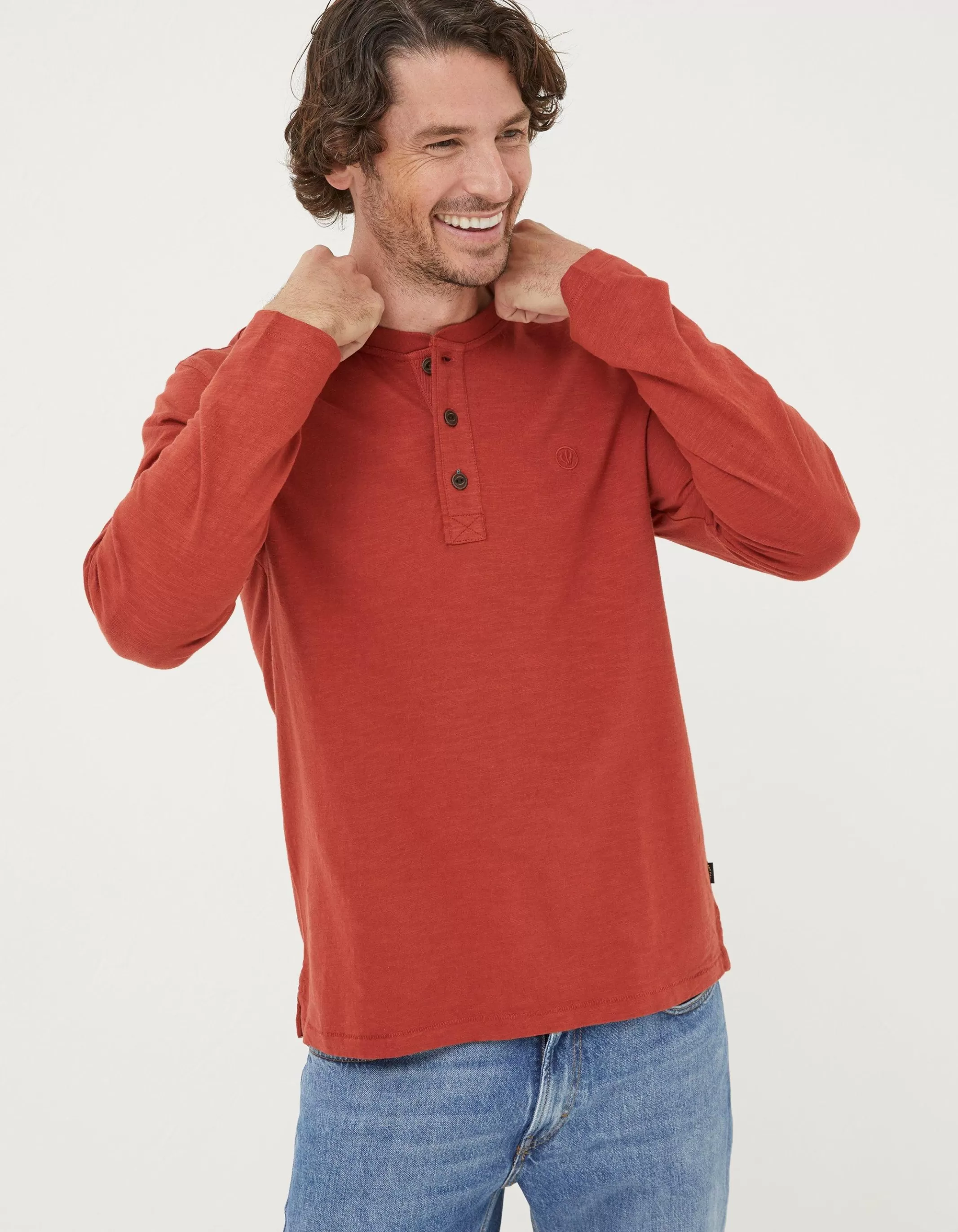 Hot FatFace Woodside Slub Henley Washed Red