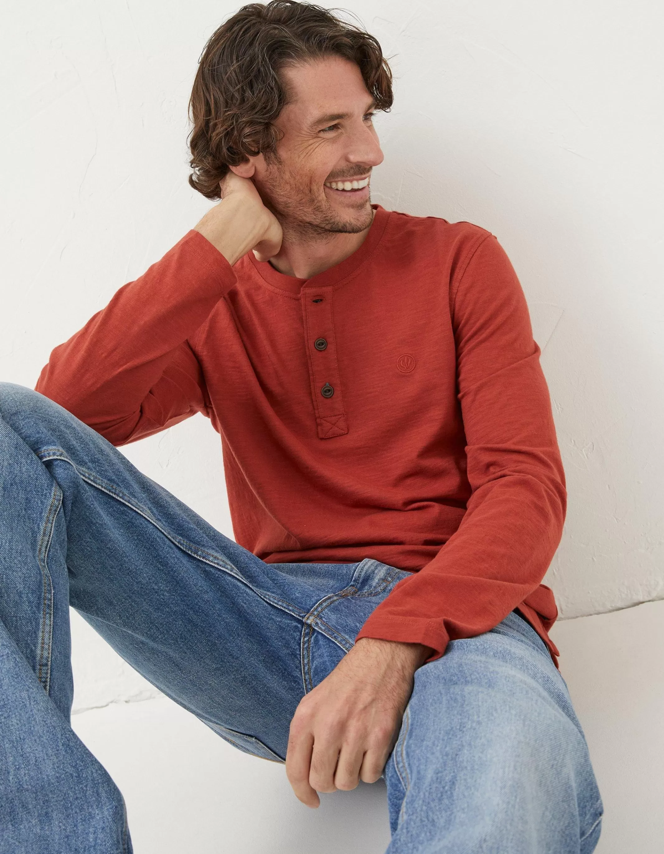 Hot FatFace Woodside Slub Henley Washed Red