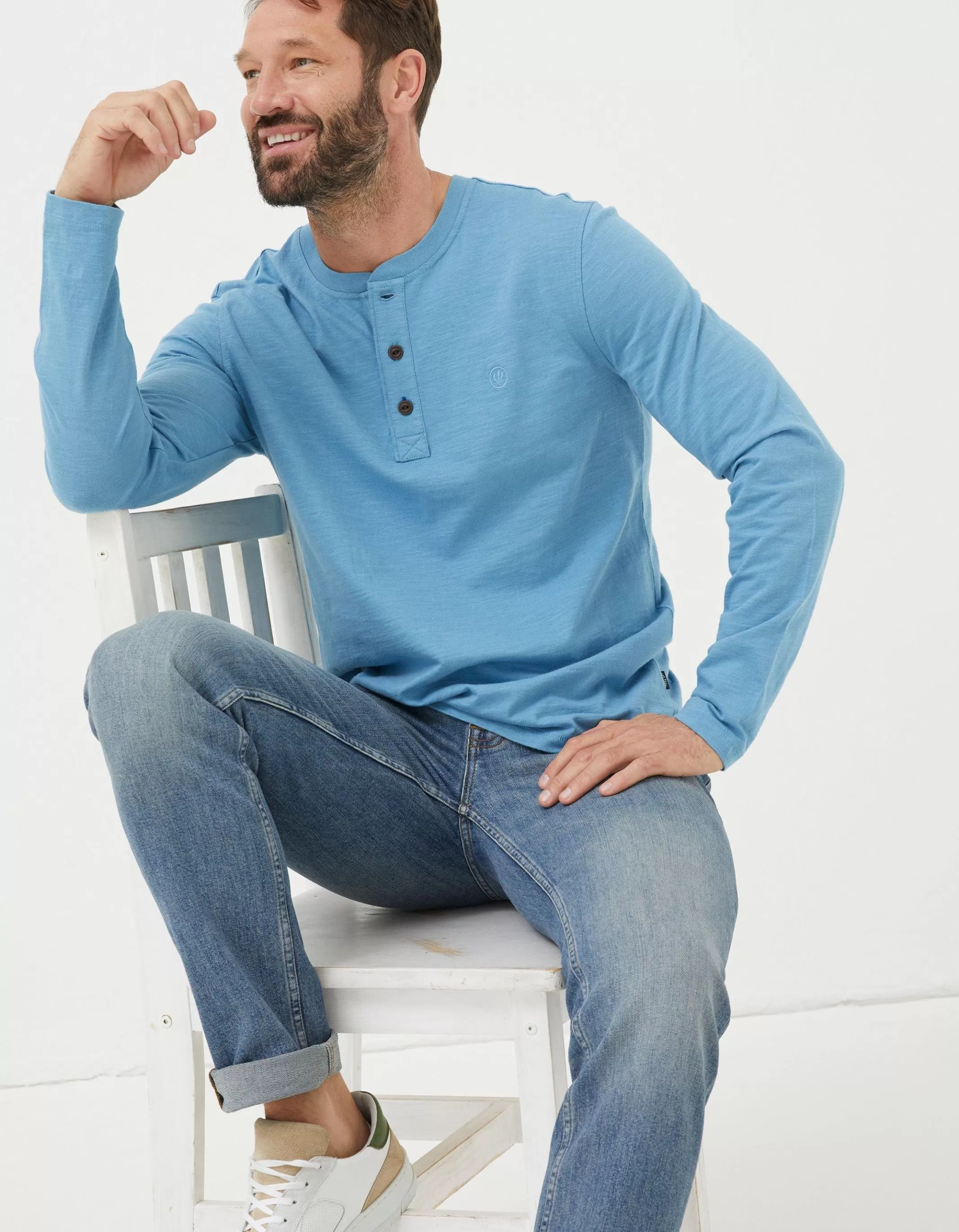 Discount FatFace Woodside Slub Henley Washed Blue