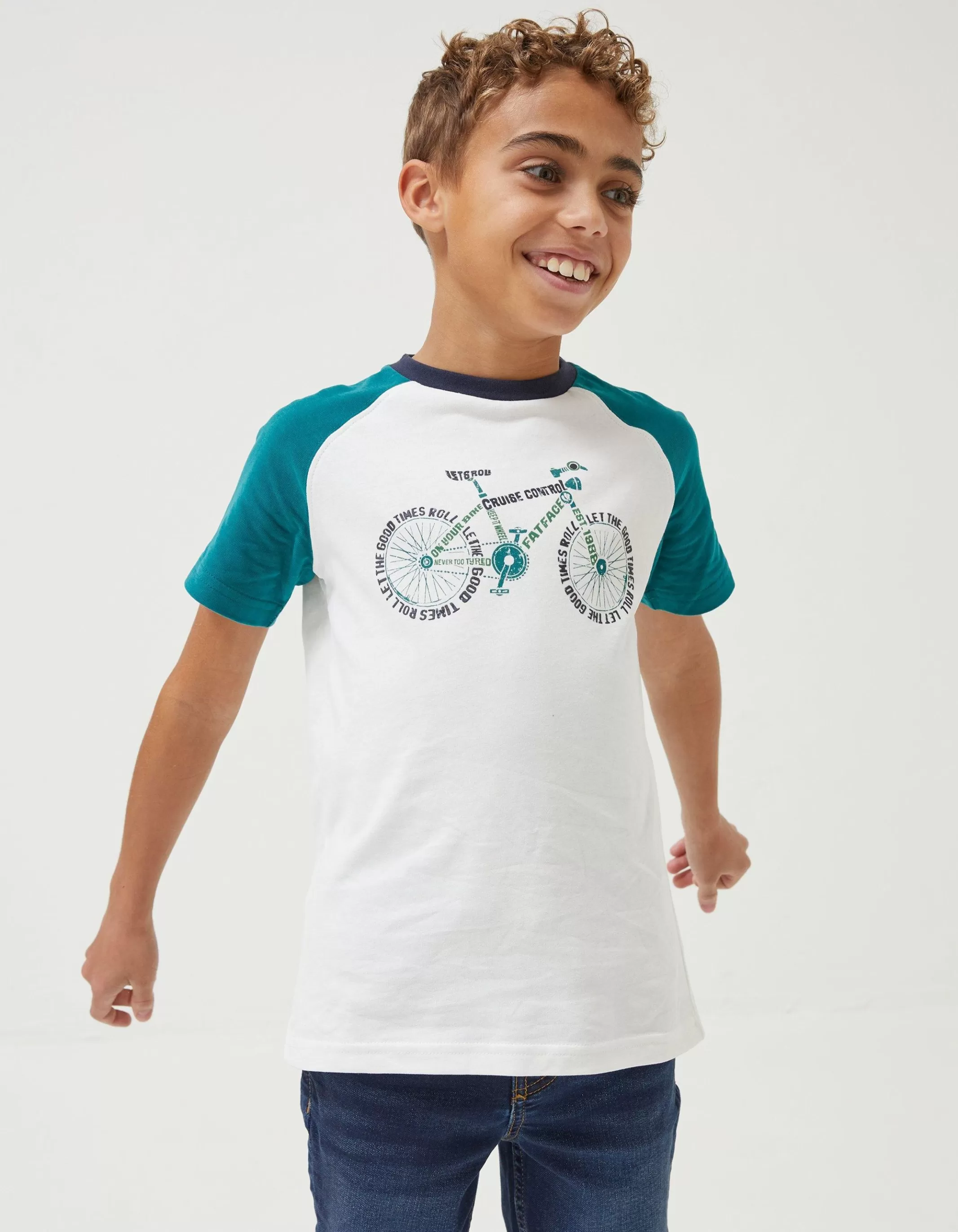 Online FatFace Word Bike Jersey T Shirt Off White