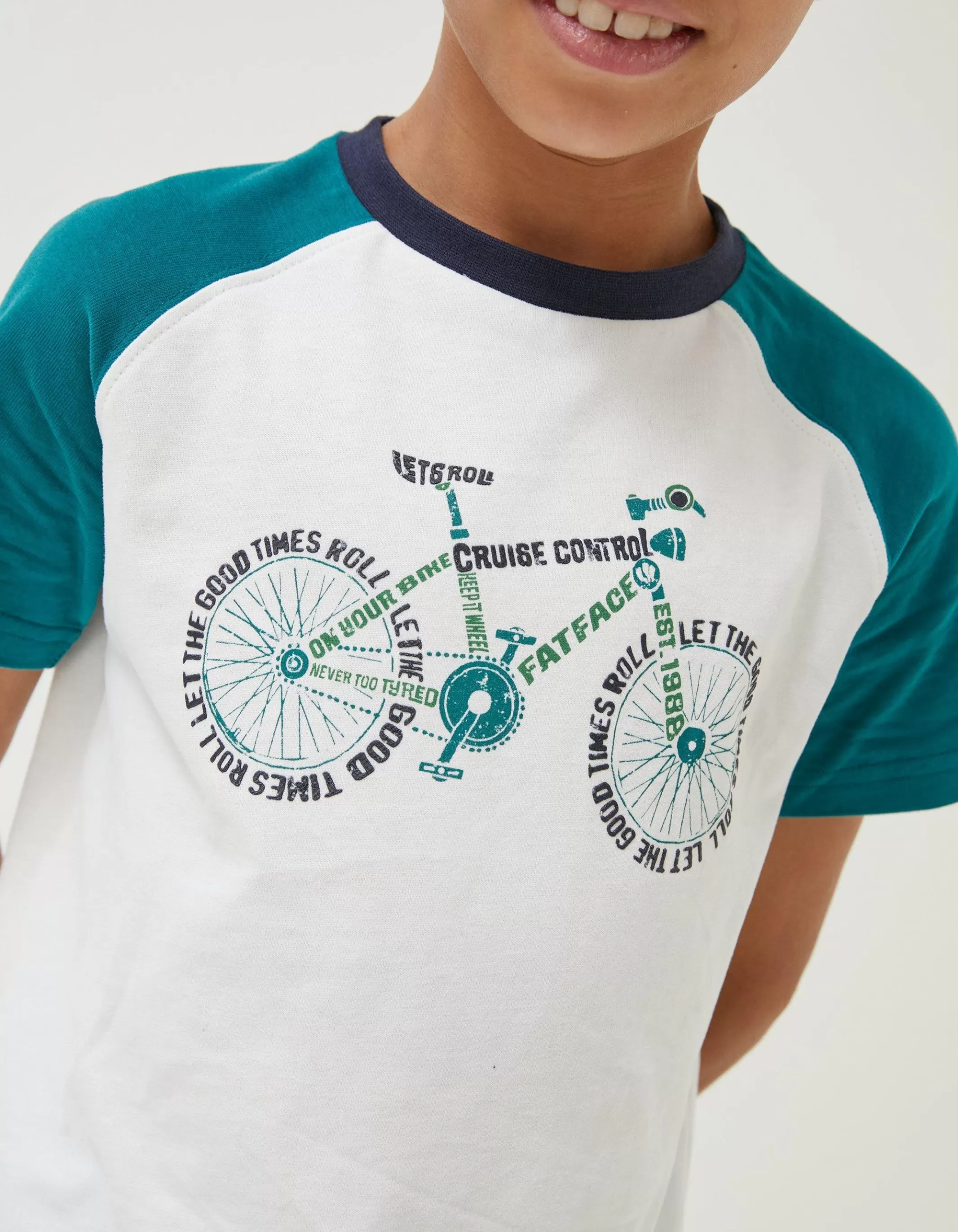 Online FatFace Word Bike Jersey T Shirt Off White