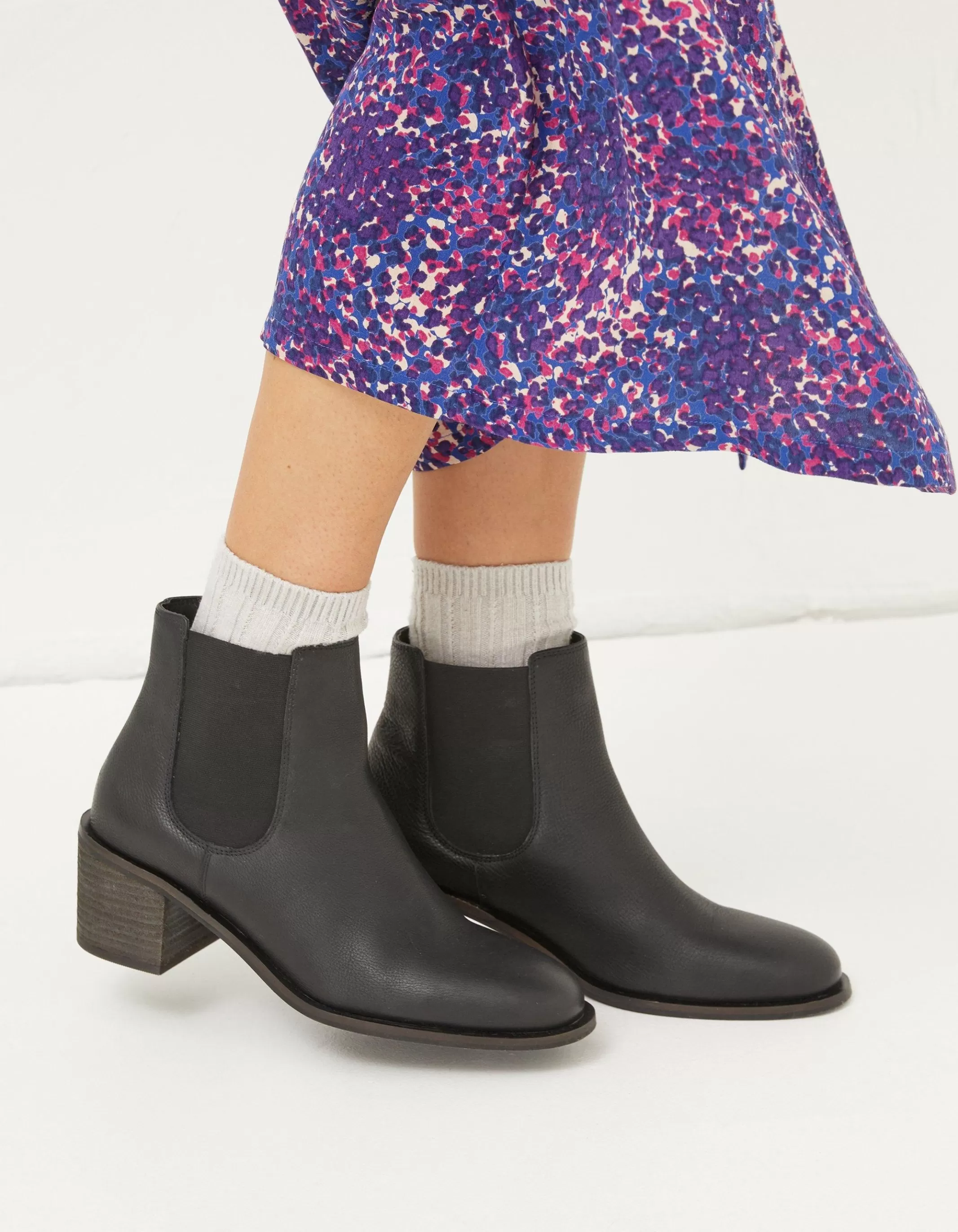 Shop FatFace Zara Block Heel Chelsea Boot Black